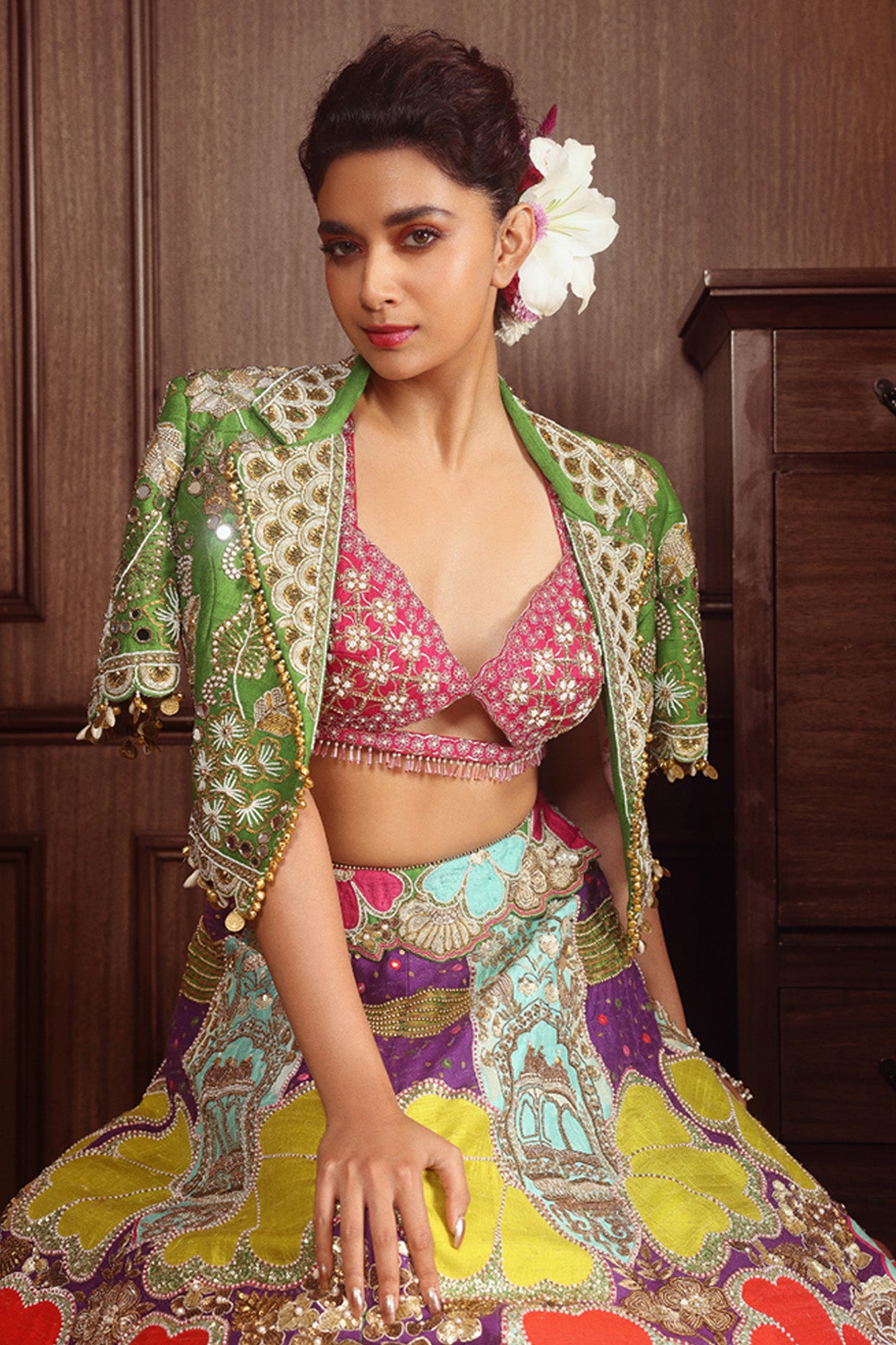 The Green floret lehenga