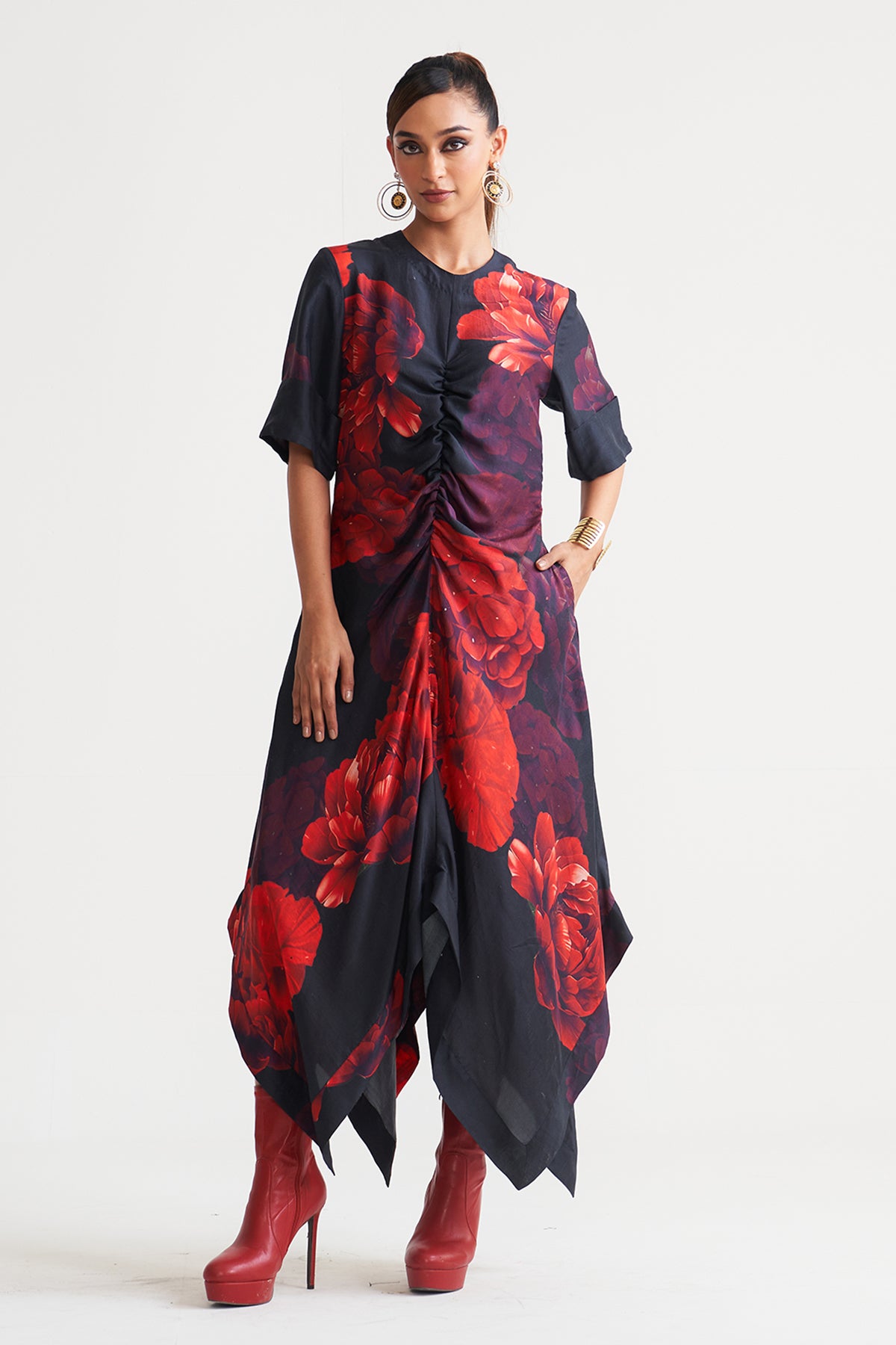 Front gather detail dress