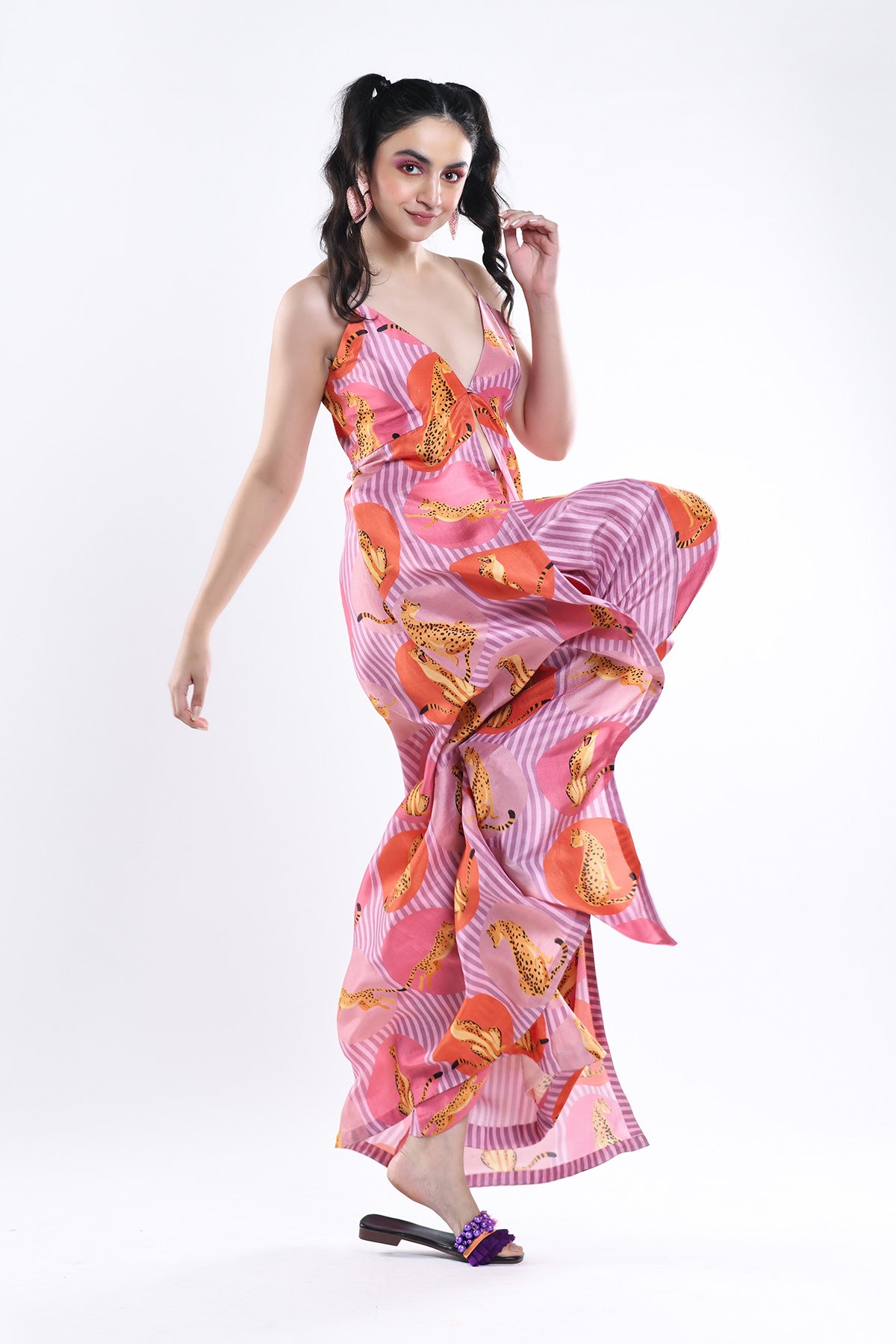V-Neck Top And Pleated Pants Co-Ord Set