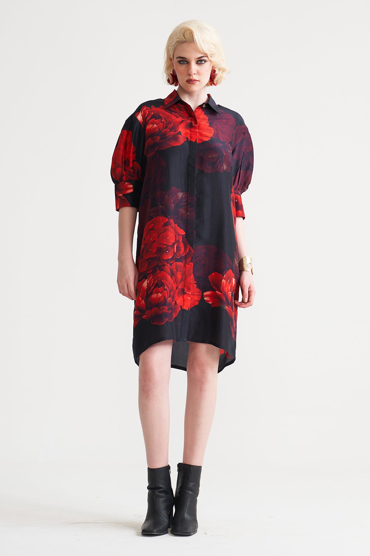 Box yoke pleated dress