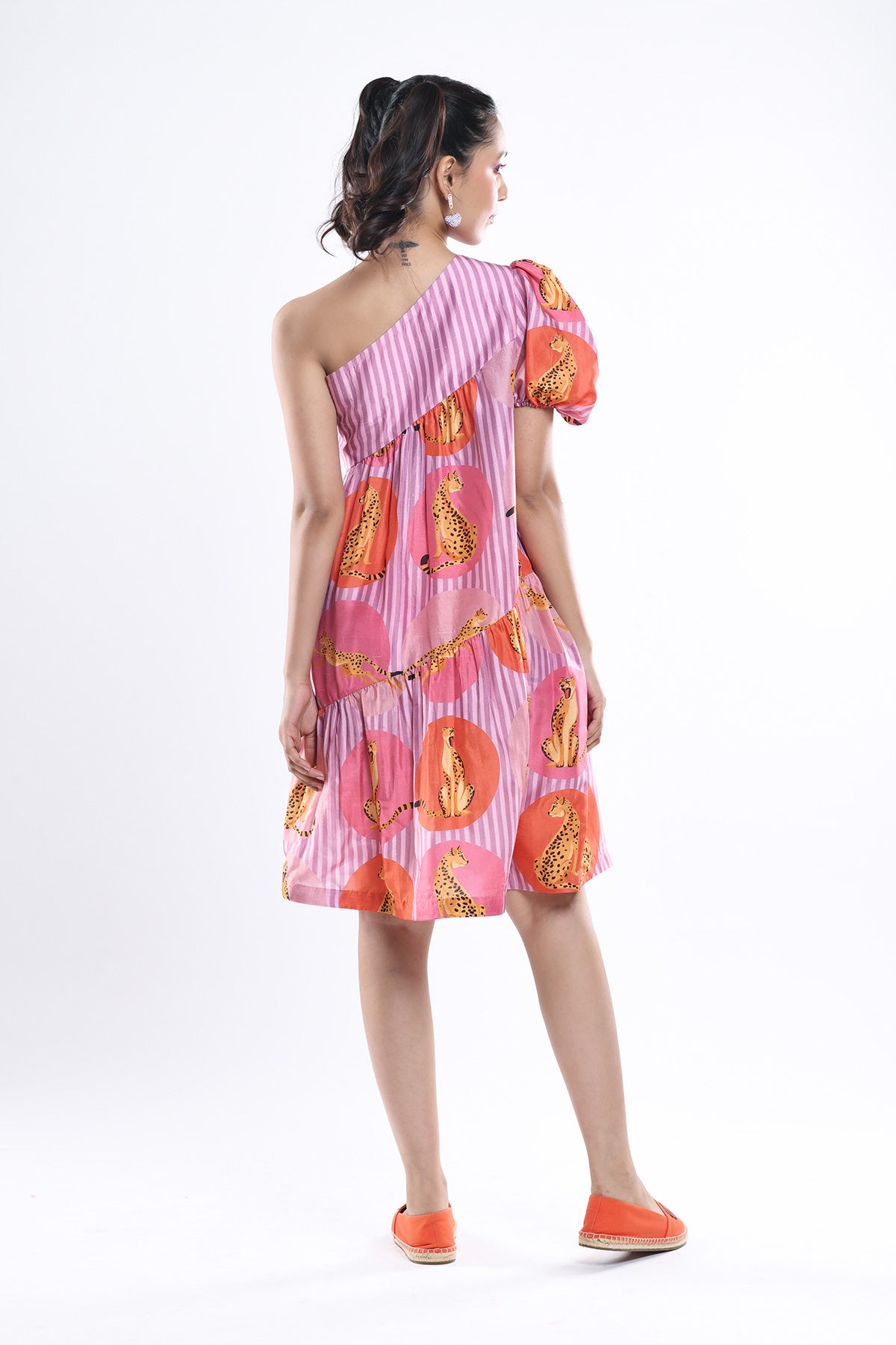 One Shoulder Puff Sleeve Dress