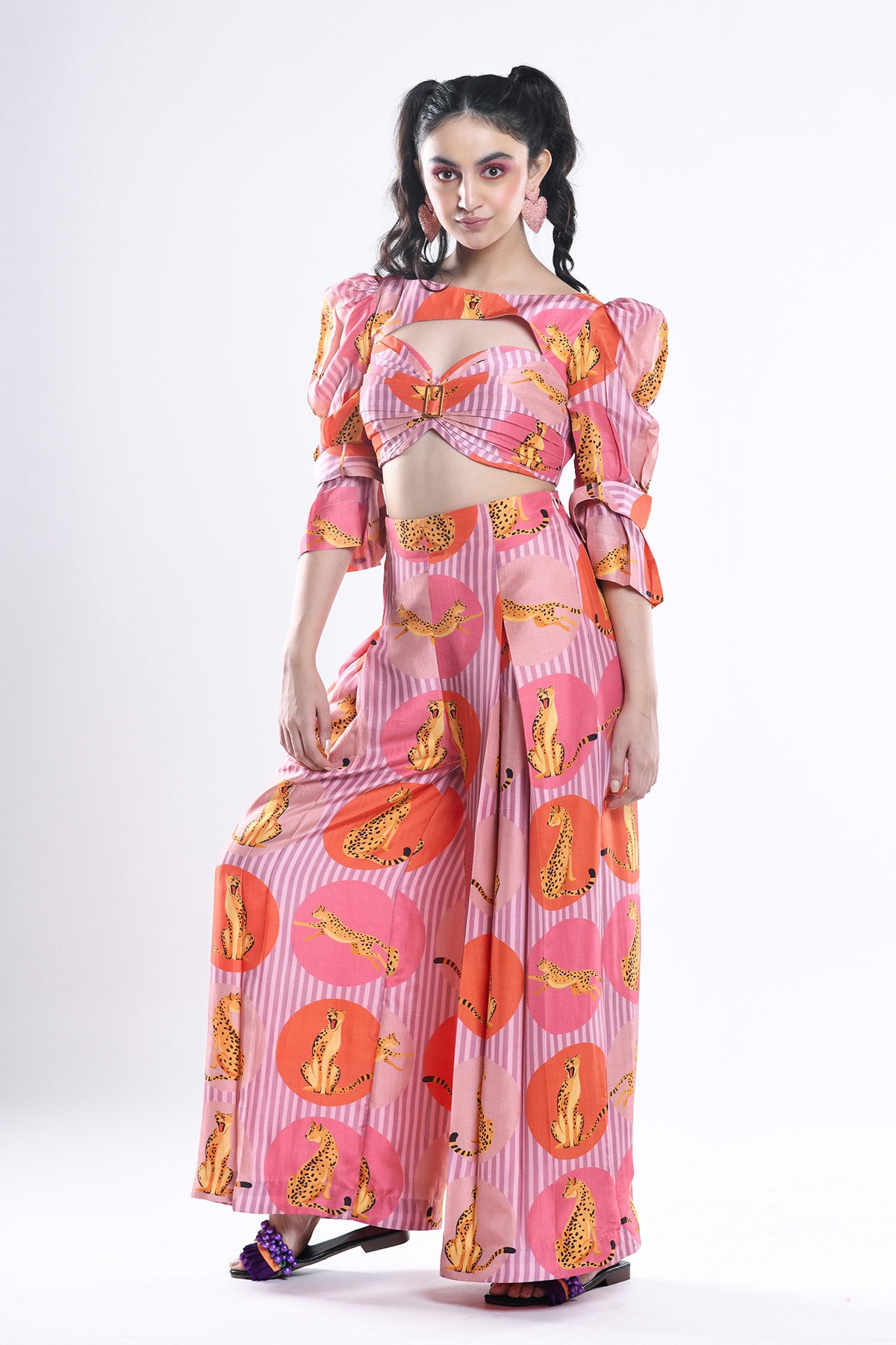Front Buckle Top And Palazzo Pant