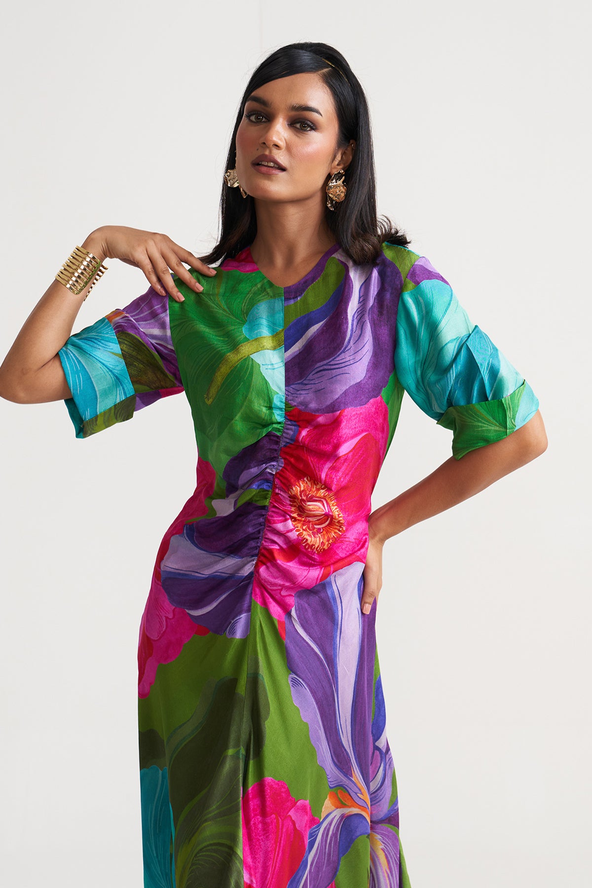 Front gather detail dress