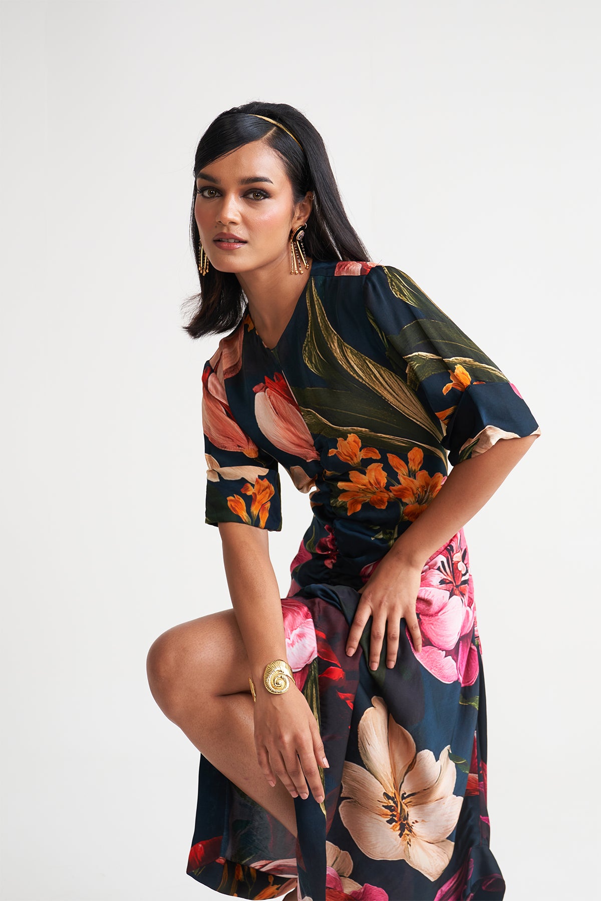 Front gather detail dress