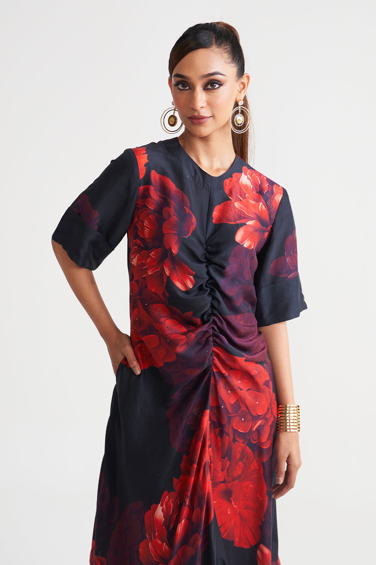 Front gather detail dress