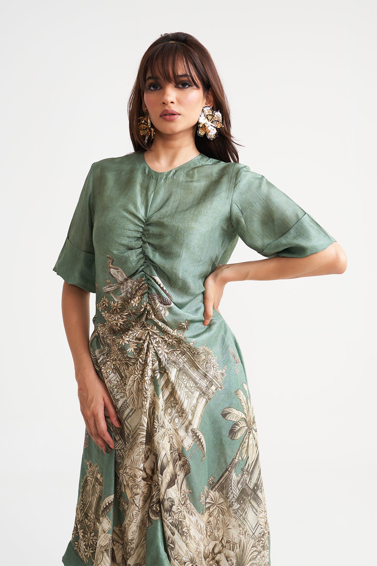 Front gather detail dress