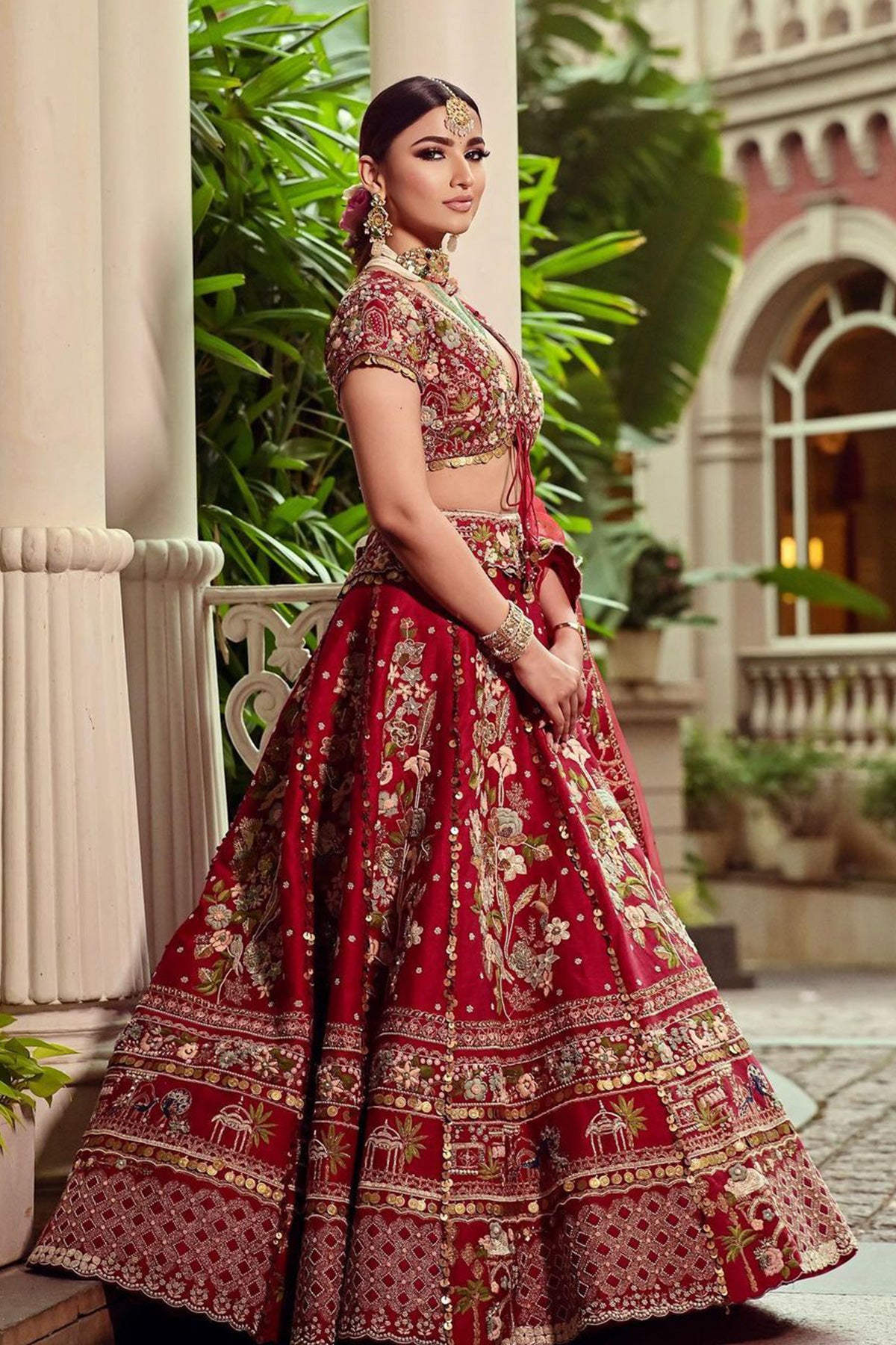 Kinjal Bhanushali In Red  peacock scenary lehenga