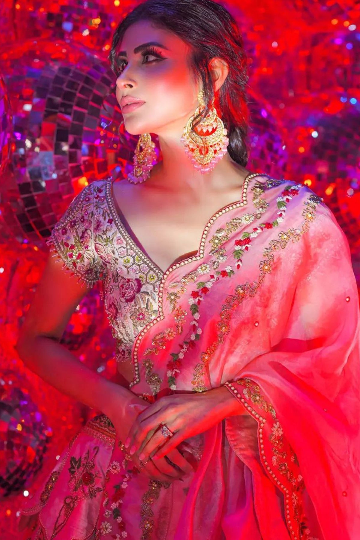 Mouni Roy in Ombre flaps bridal lehenga