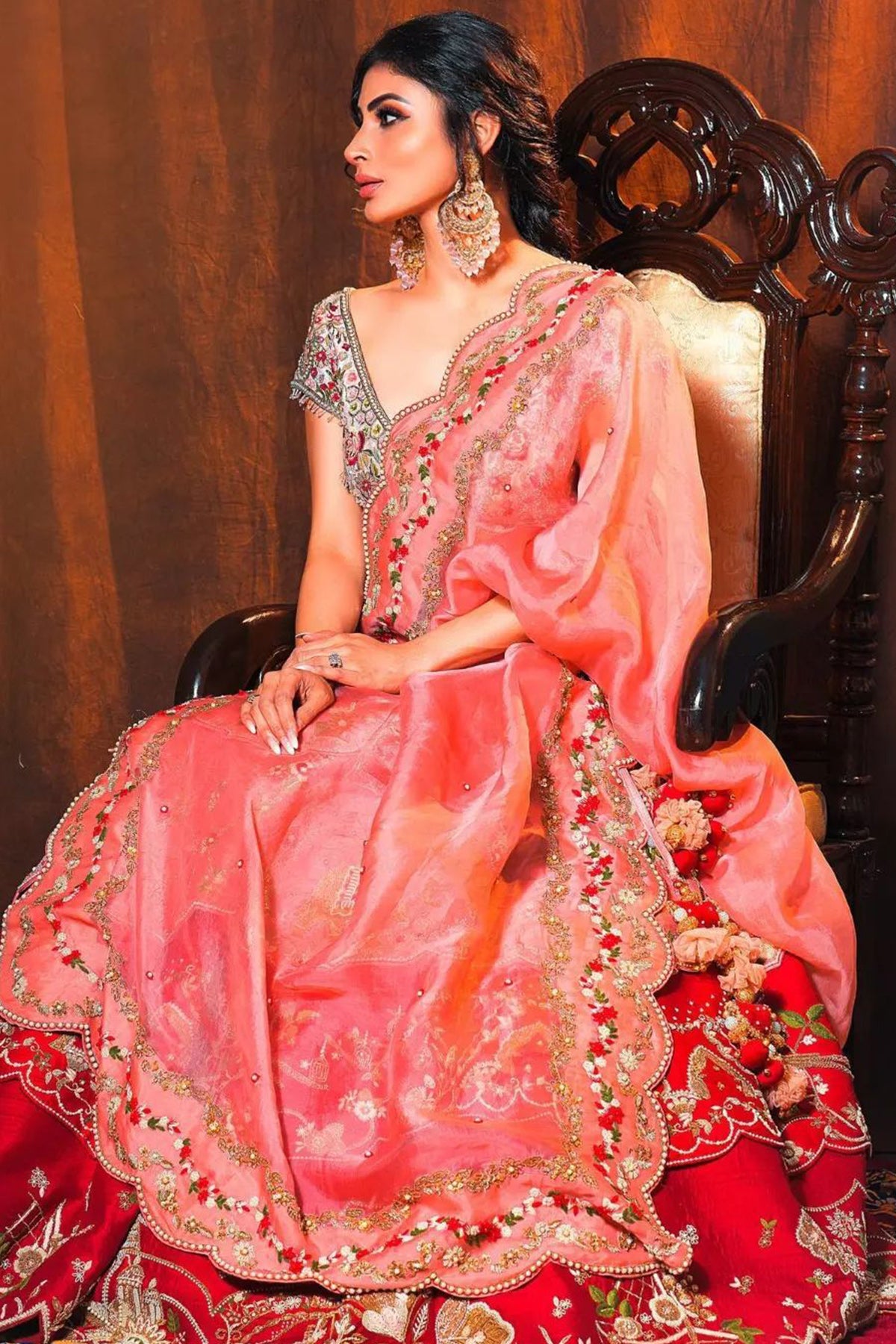 Mouni Roy in Ombre flaps bridal lehenga