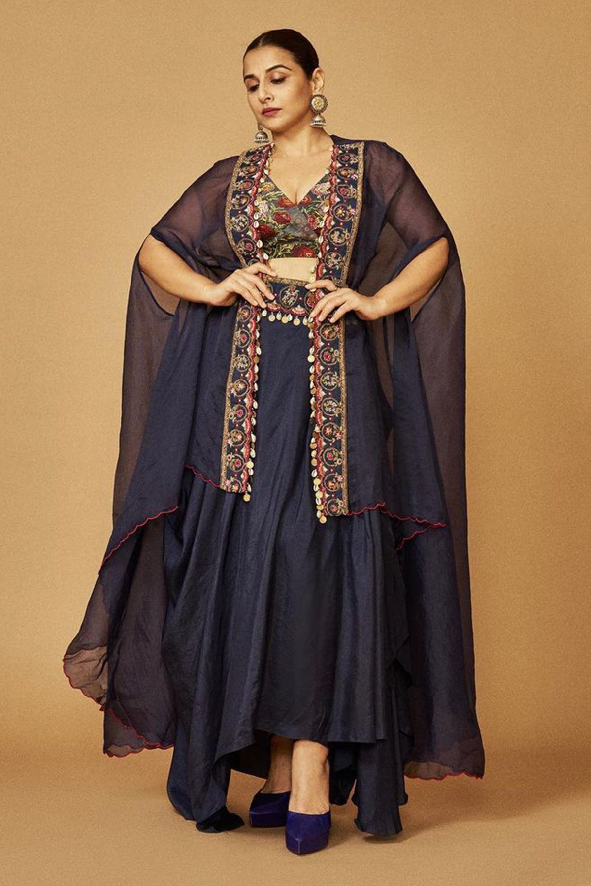 Vidya Balan in Cape And Draped Skirt Set