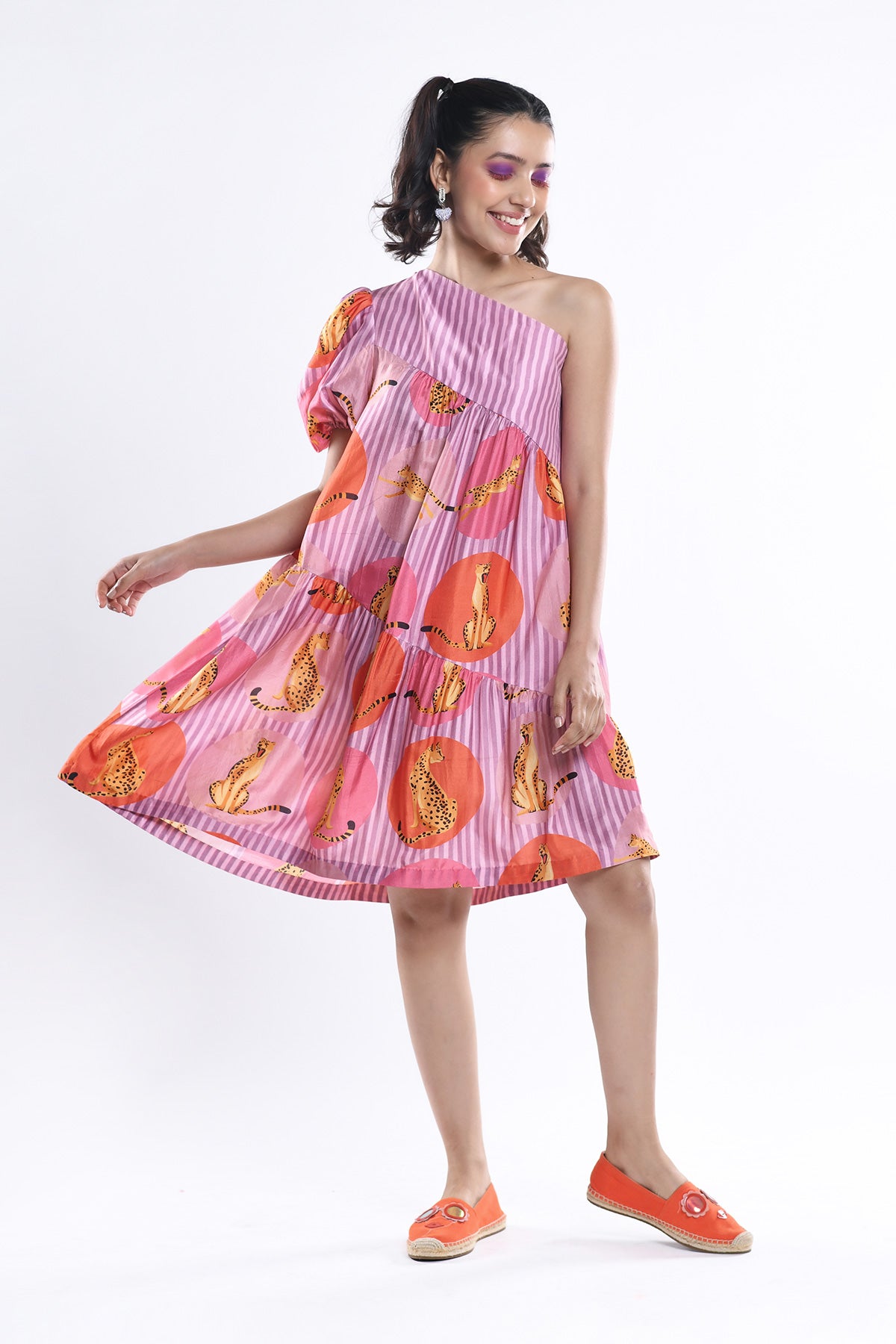 One Shoulder Puff Sleeve Dress