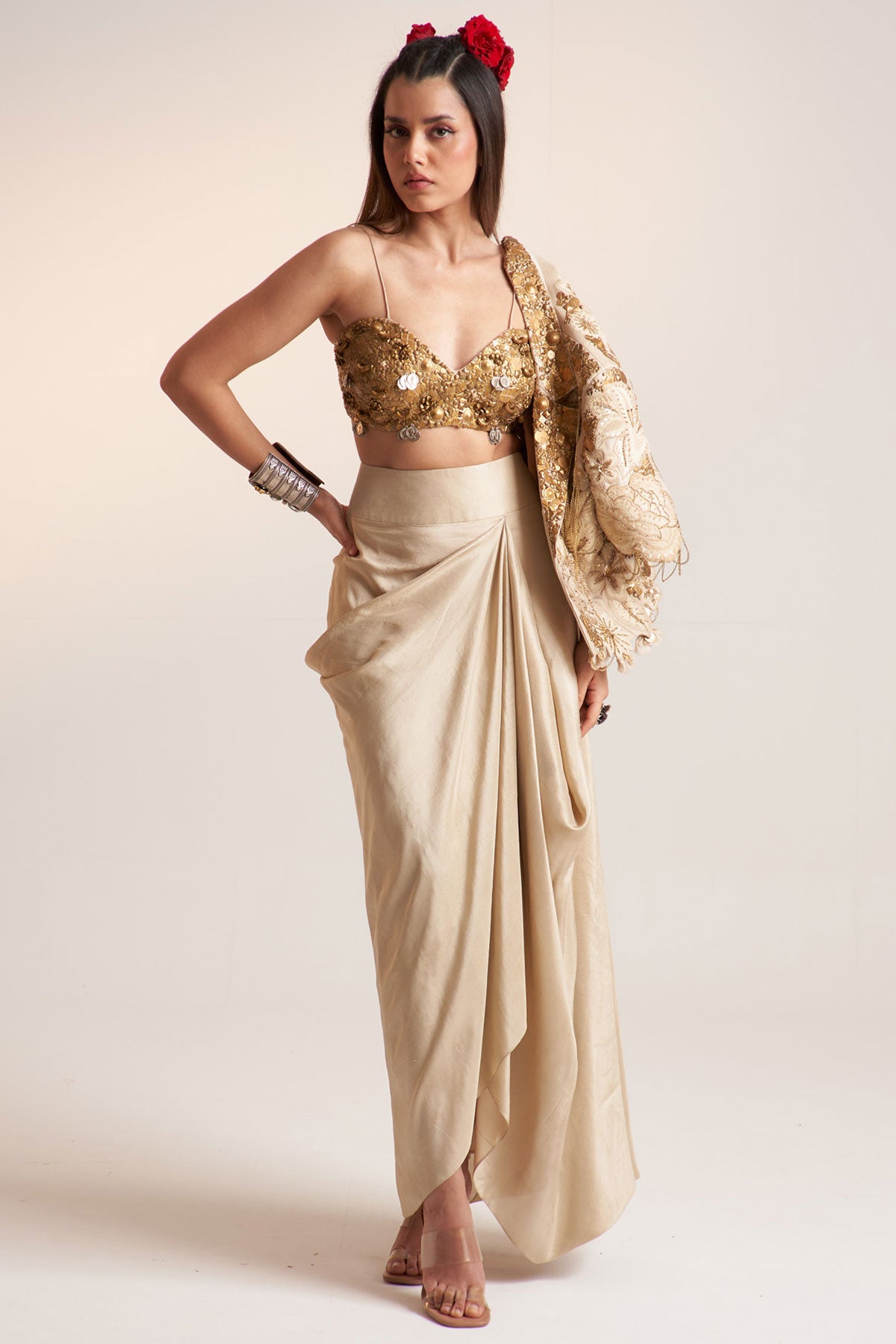 Ivory vintage lily crop blazer set