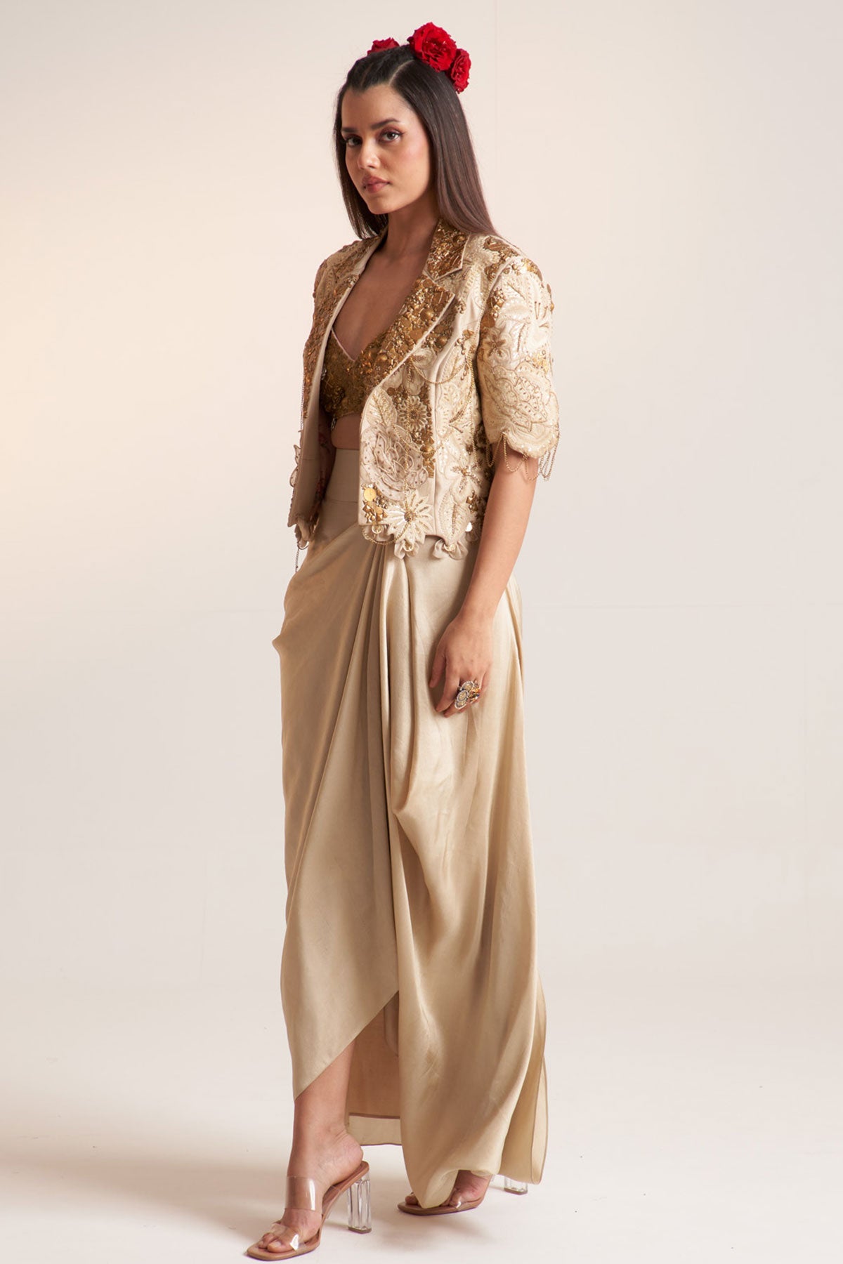 Ivory vintage lily crop blazer set