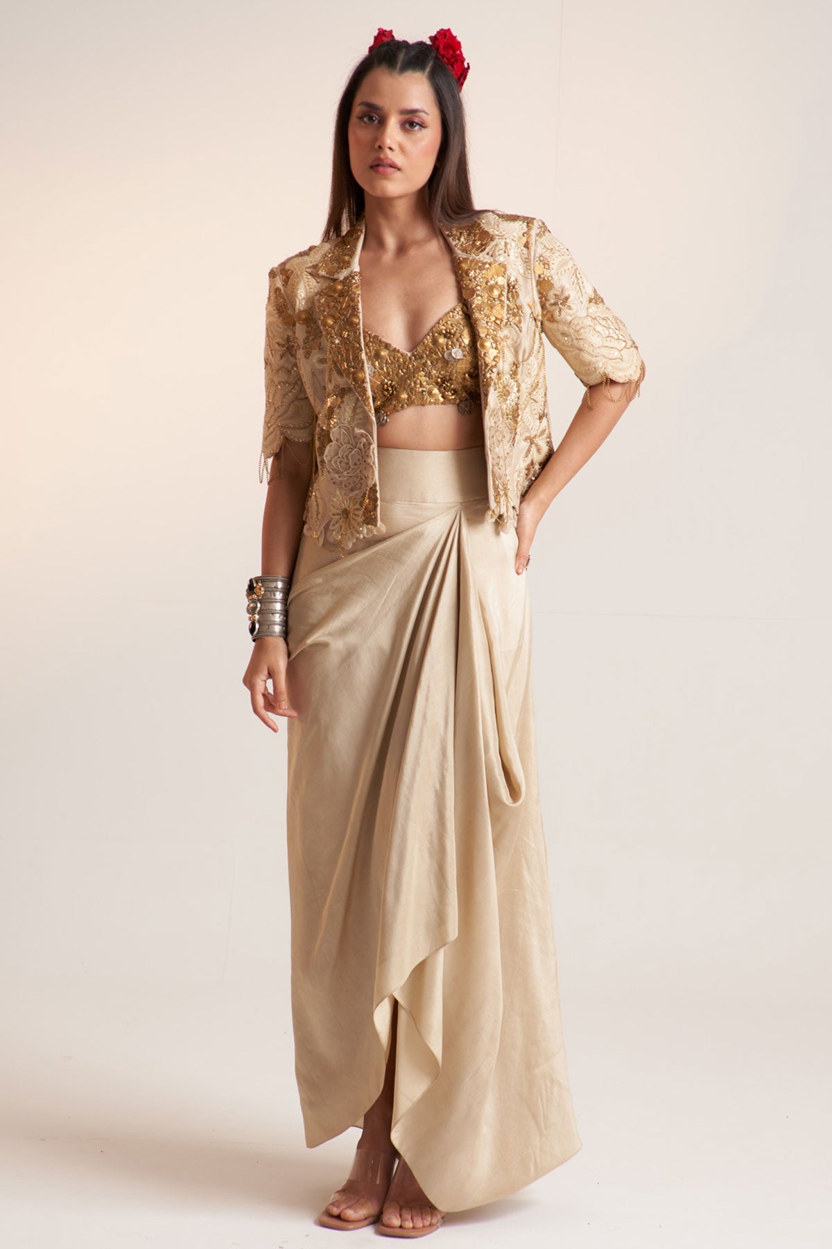 Ivory vintage lily crop blazer set