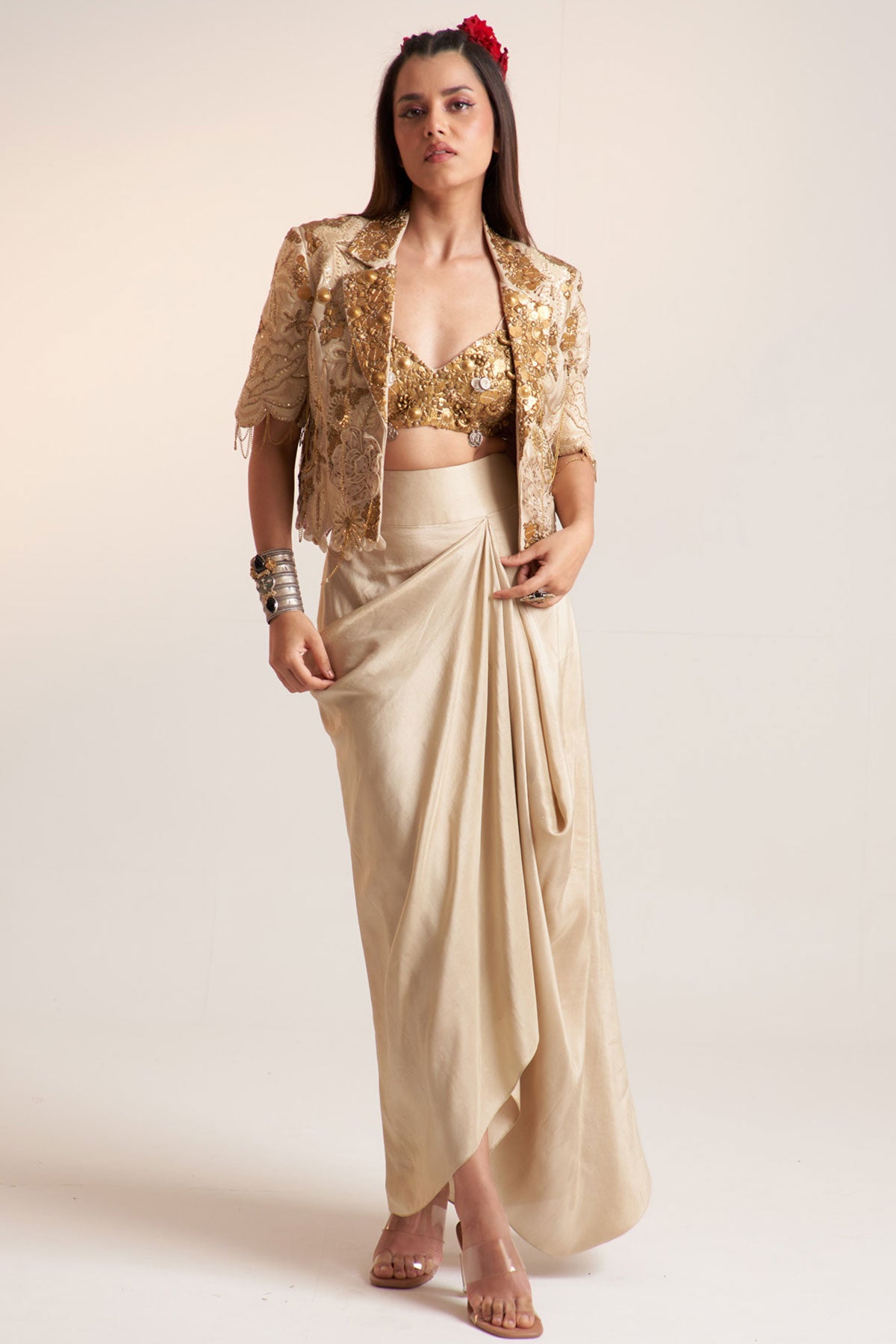 Ivory vintage lily crop blazer set
