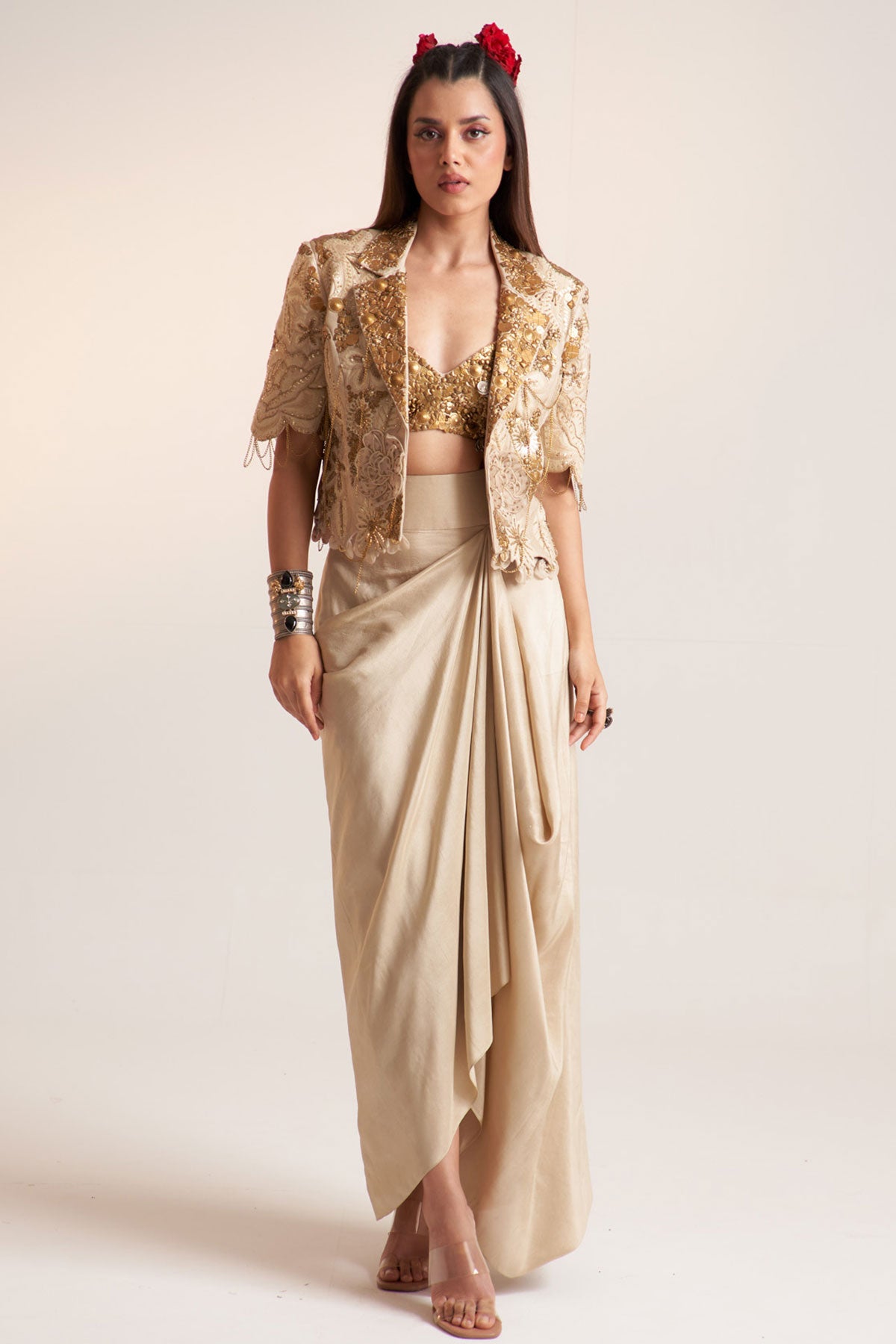 Ivory vintage lily crop blazer set