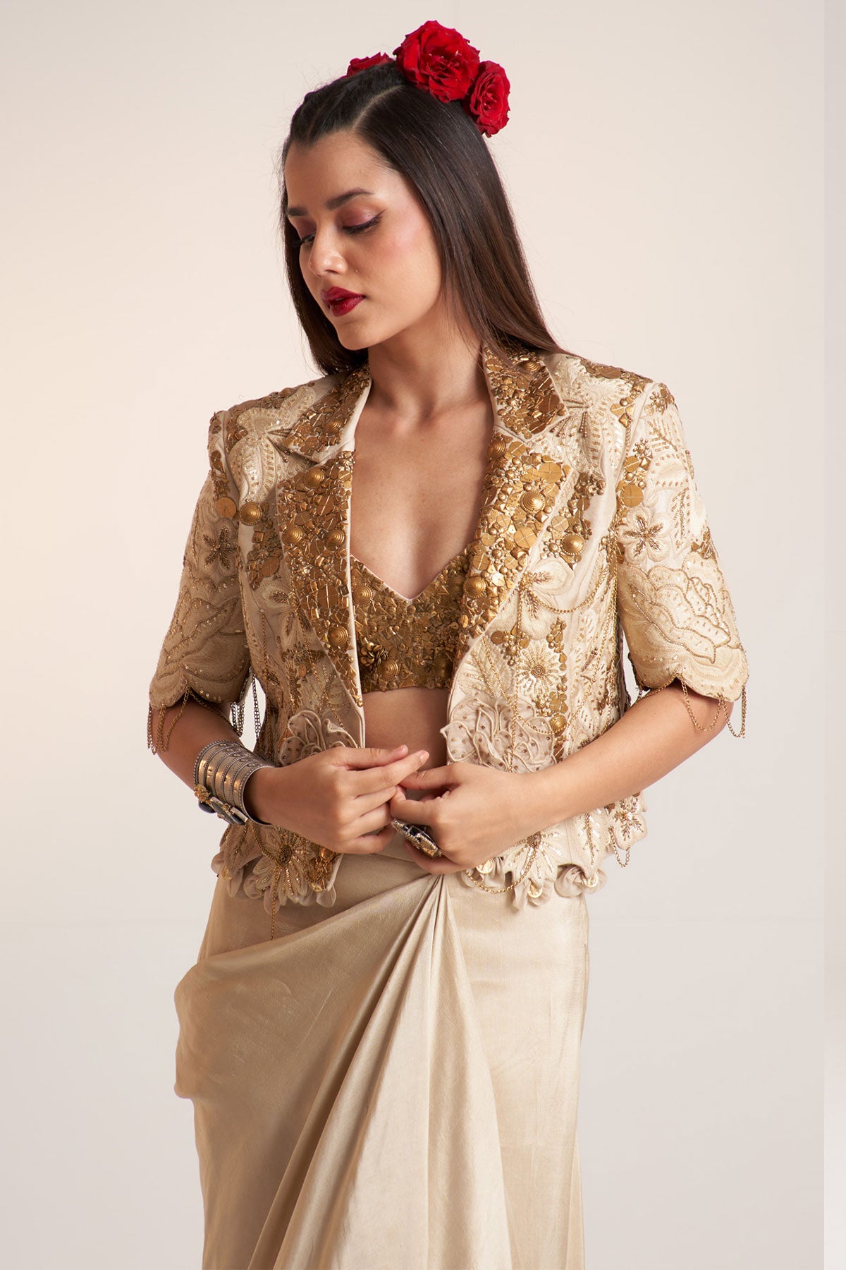 Ivory vintage lily crop blazer set