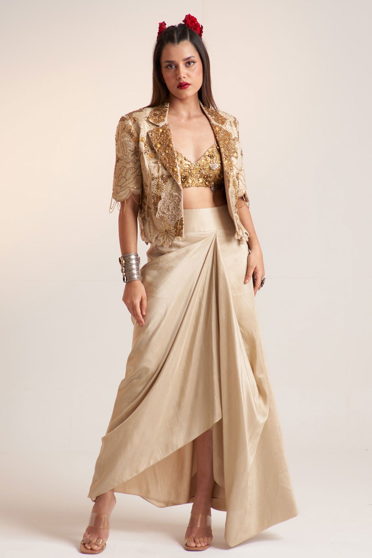 Ivory vintage lily crop blazer set