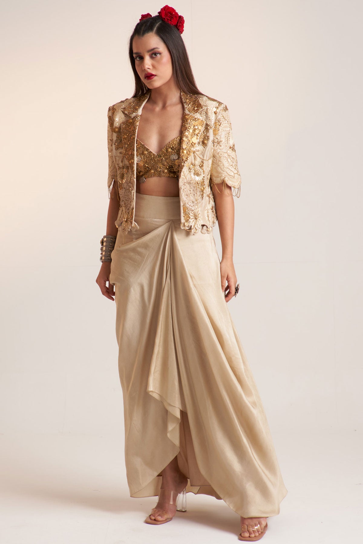 Ivory vintage lily crop blazer set