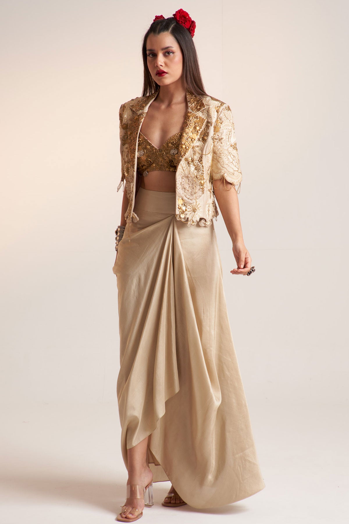 Ivory vintage lily crop blazer set