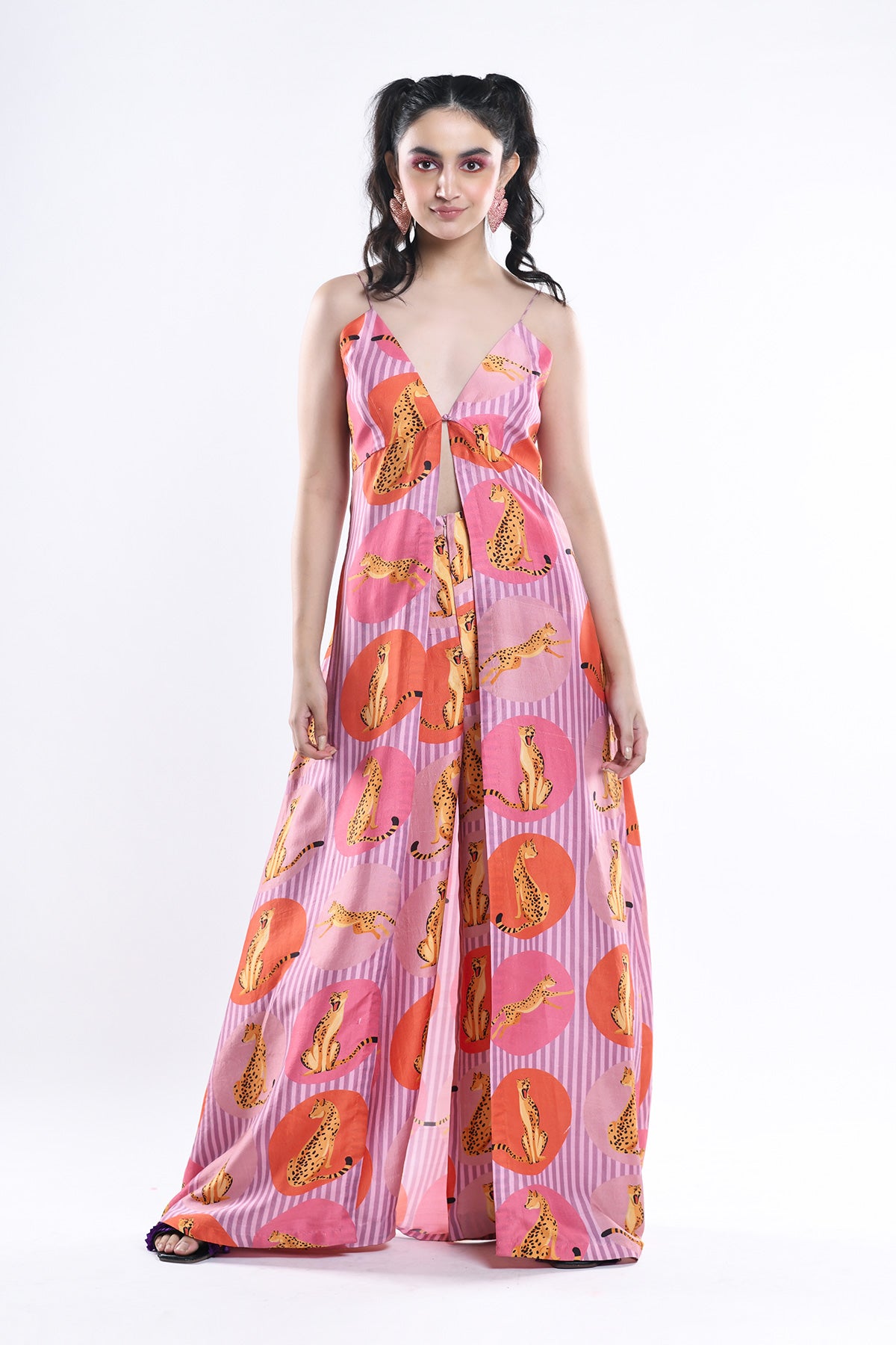 V-Neck Top And Pleated Pants Co-Ord Set