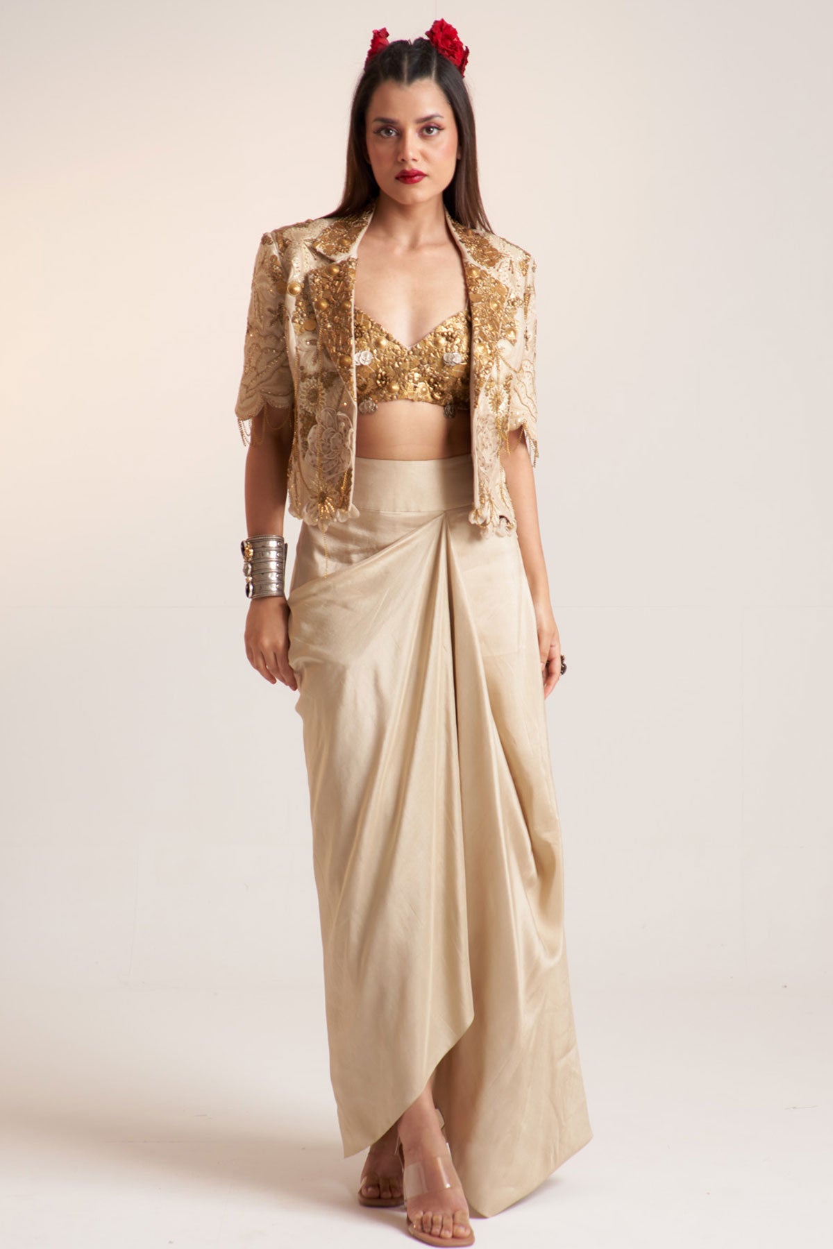 Ivory vintage lily crop blazer set