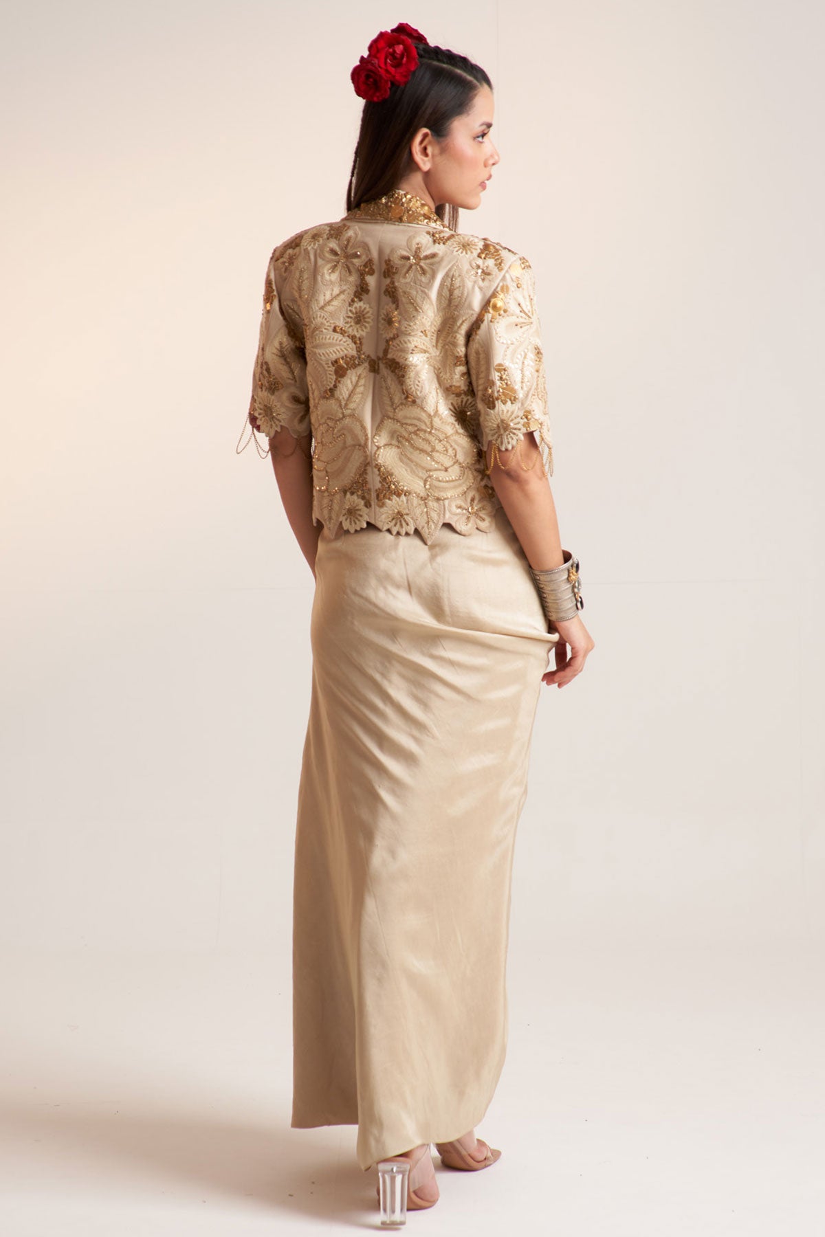 Ivory vintage lily crop blazer set