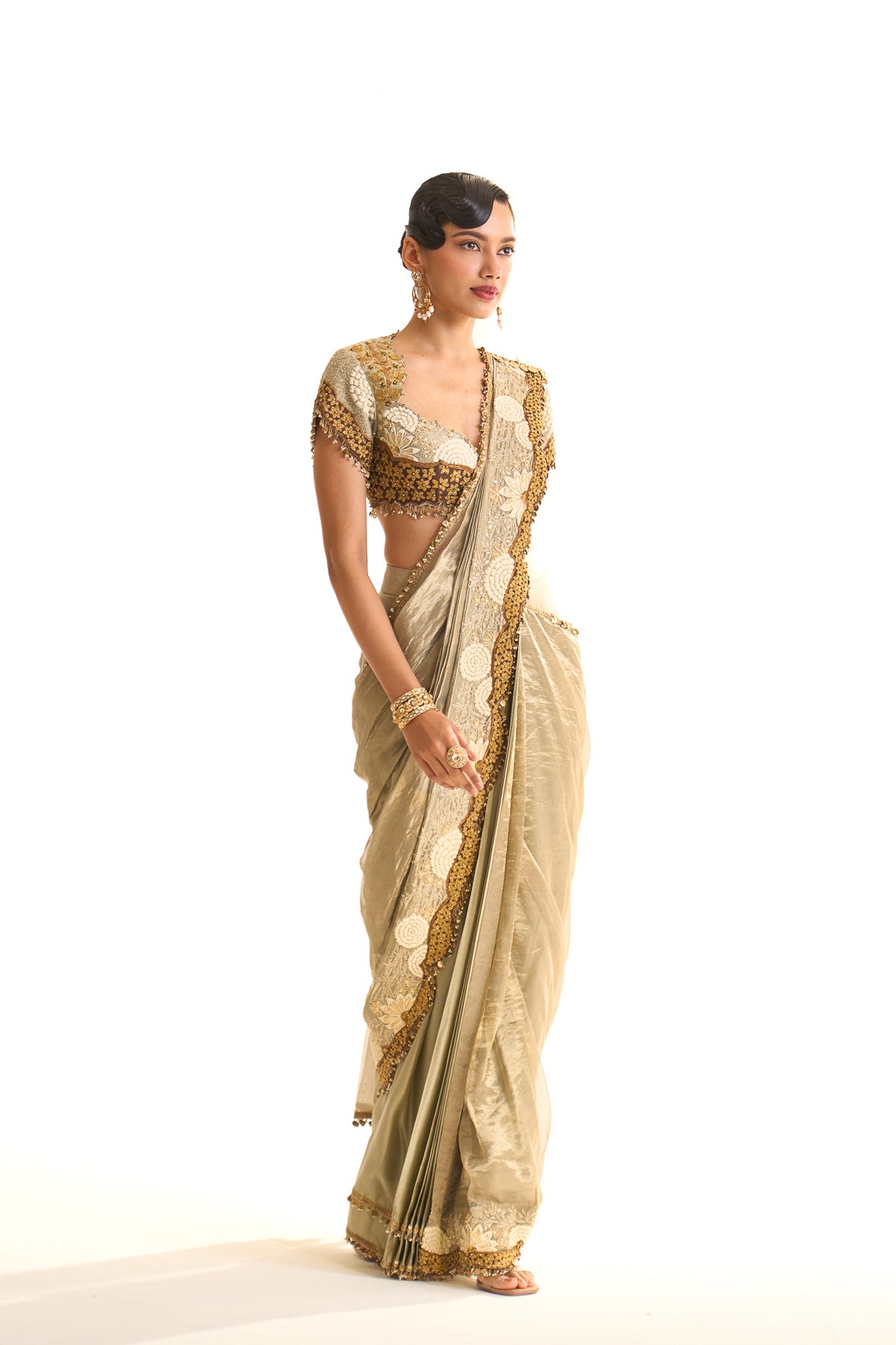 Aqua pearl draped saree