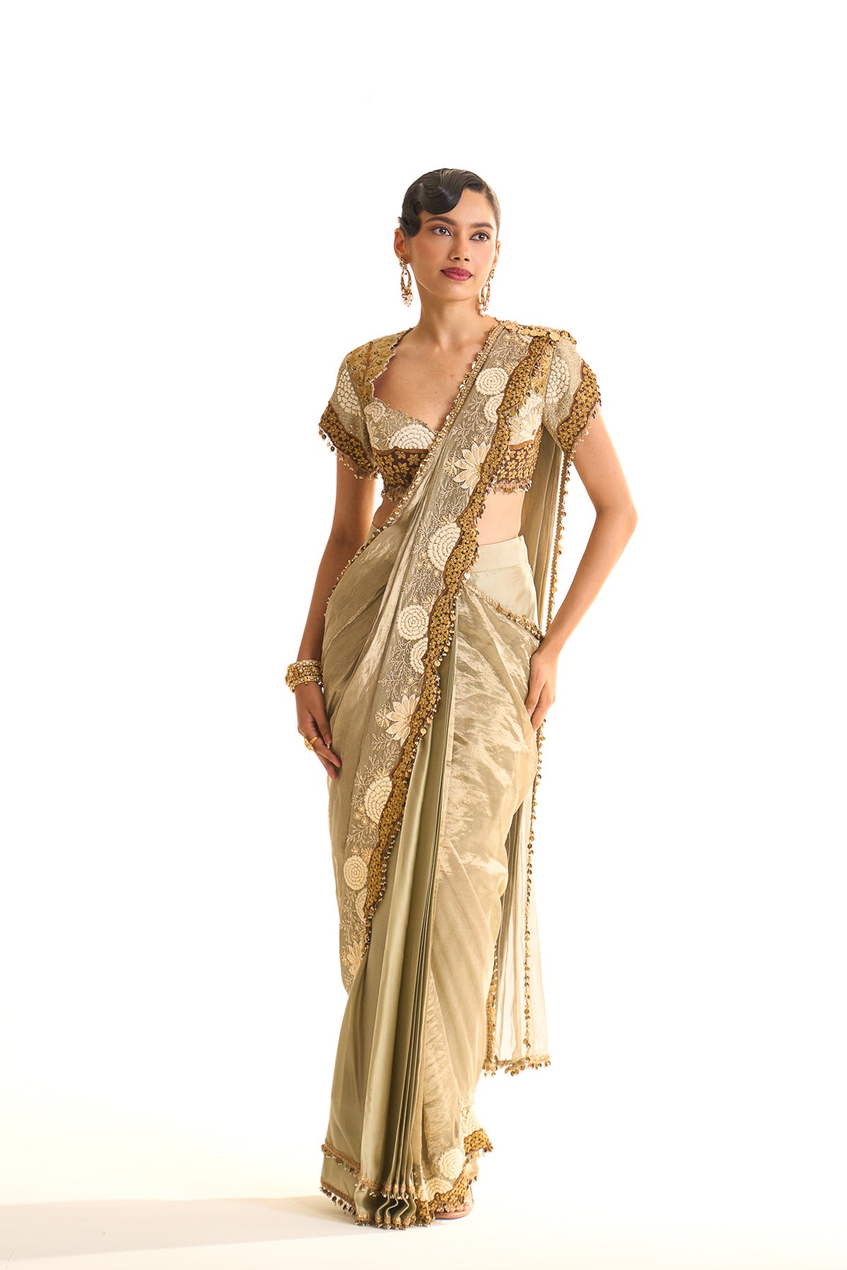 Aqua pearl draped saree