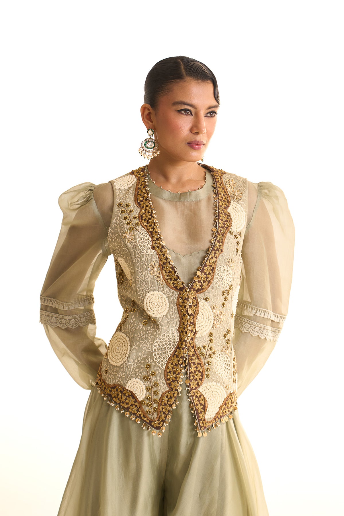 Aqua pearl waist coat set