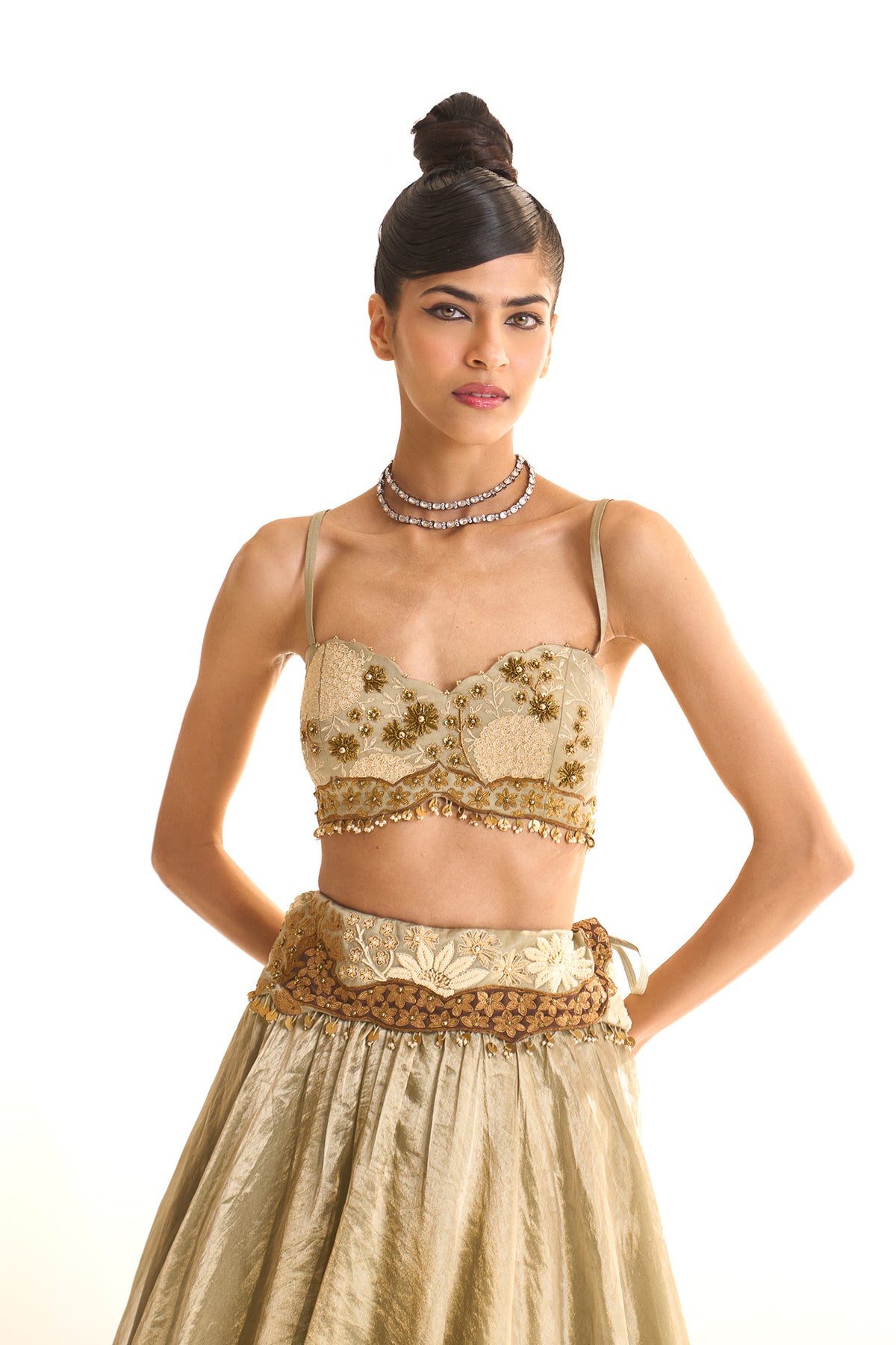 Aqua pearl jacket lehenga set