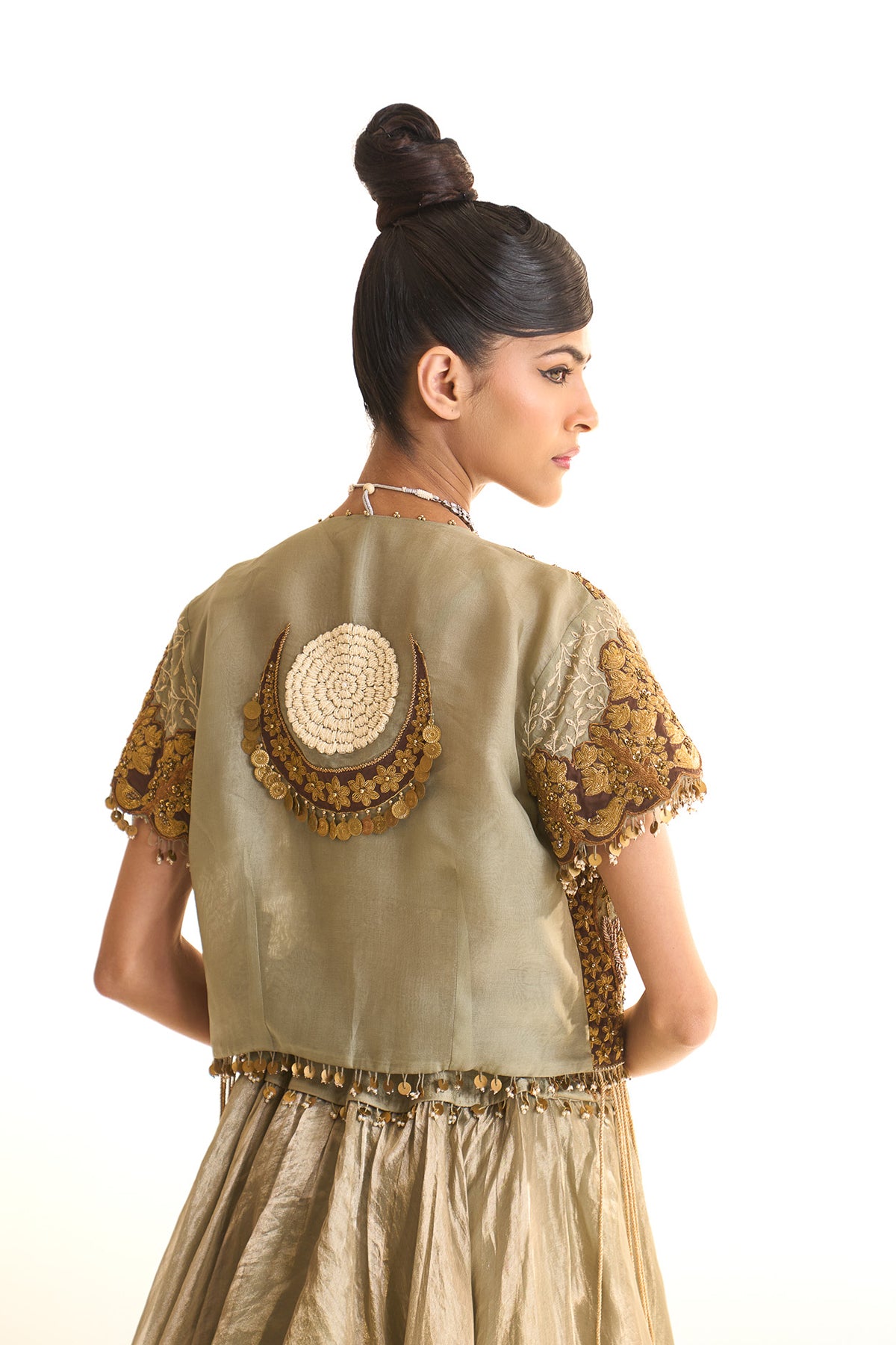 Aqua pearl jacket lehenga set