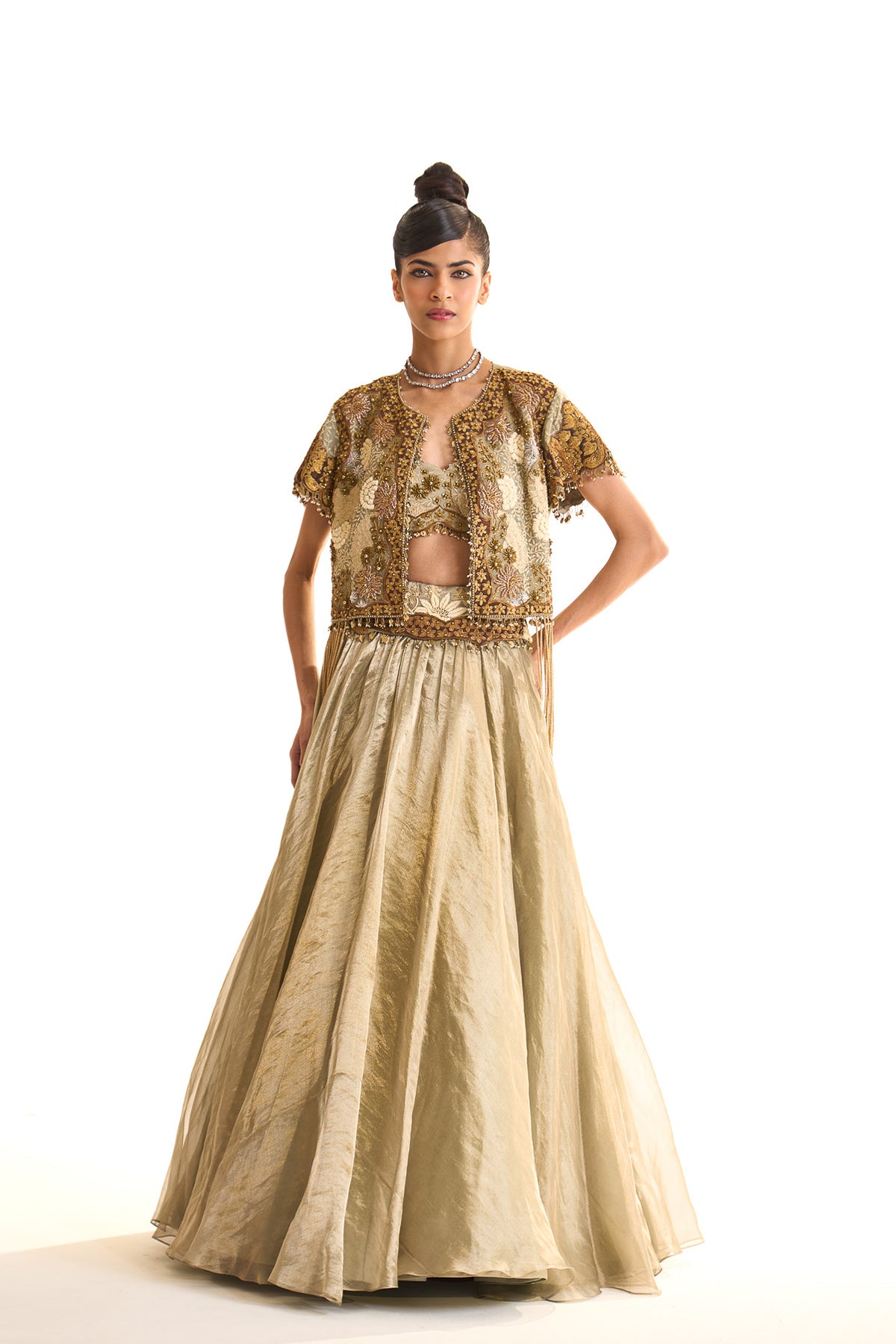 Aqua pearl jacket lehenga set