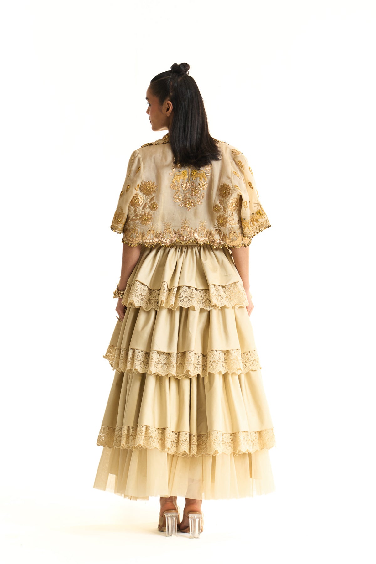 Chaand baag Overlap jacket with tier skirt set