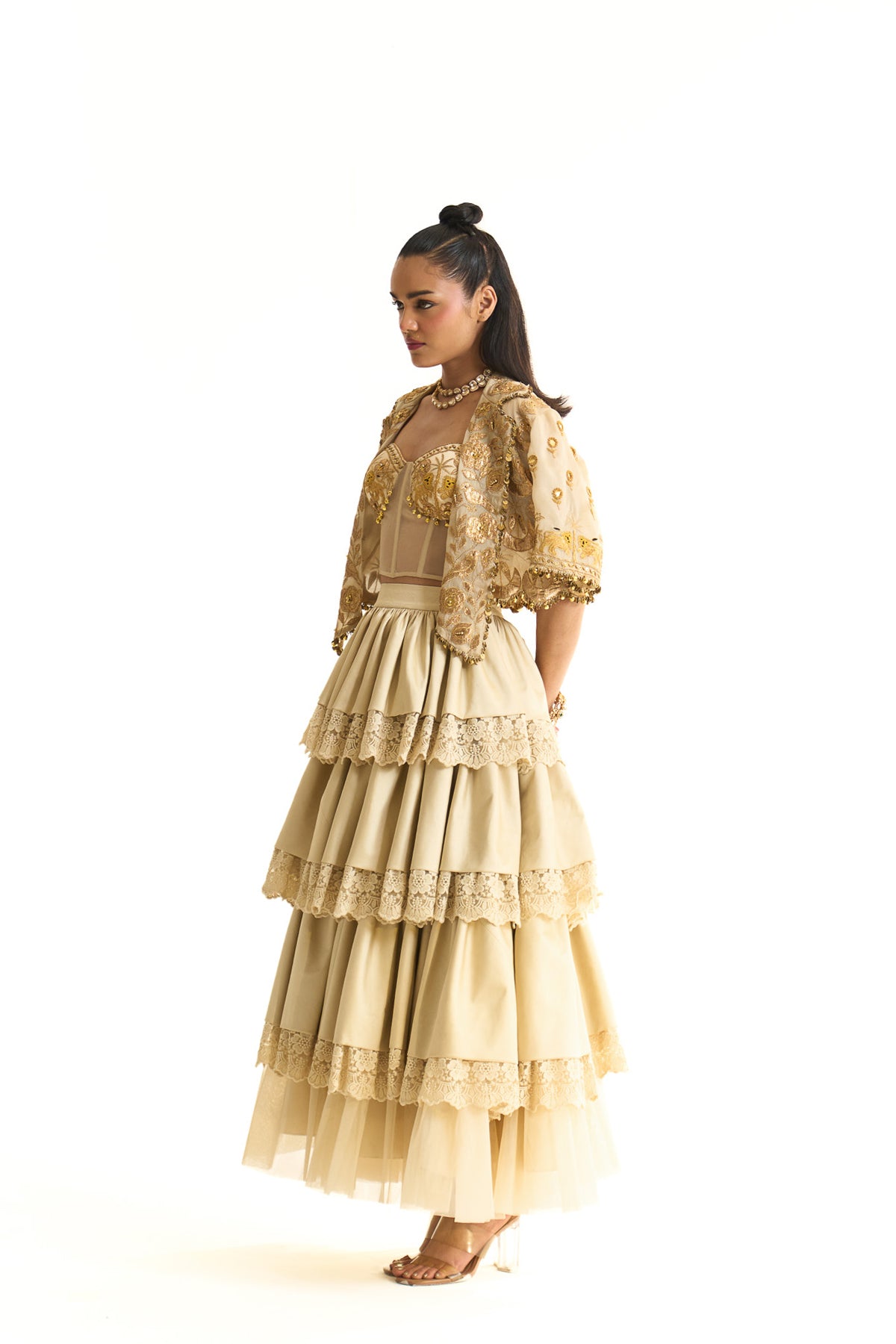 Chaand baag Overlap jacket with tier skirt set