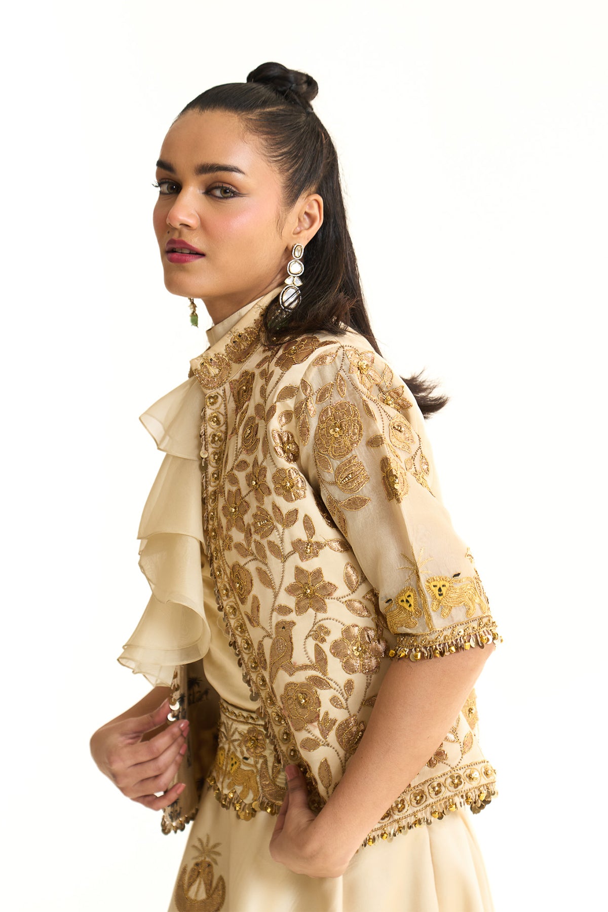Chaand baag Crop blazer with balloon skirt set