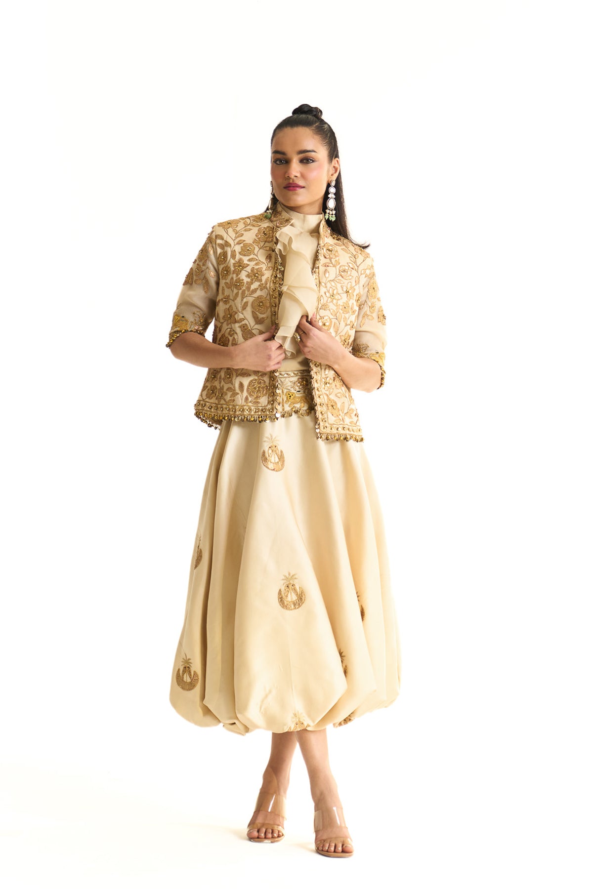 Chaand baag Crop blazer with balloon skirt set