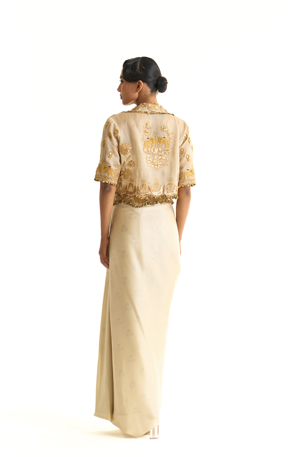 Overlap jacket with drape skirt set