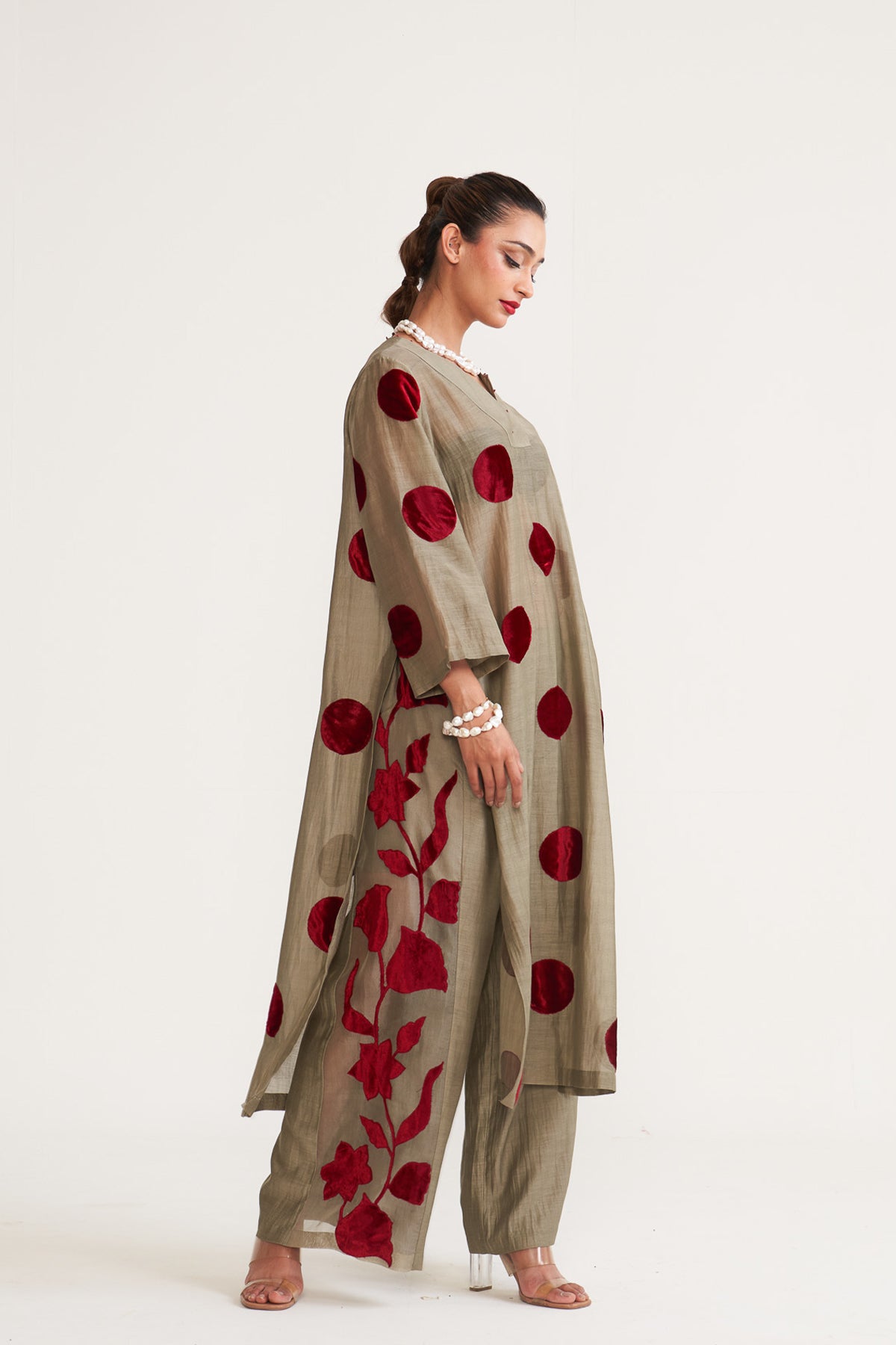 Chandni Polka floral sheer palazzo set
