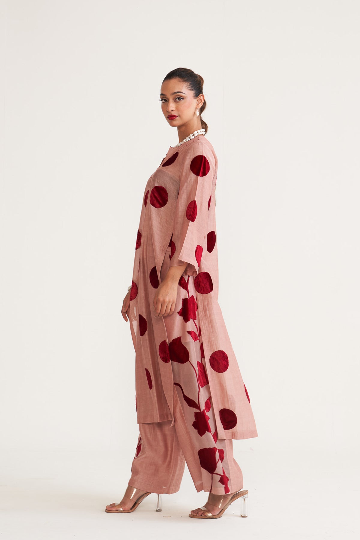 Polka floral sheer palazzo set