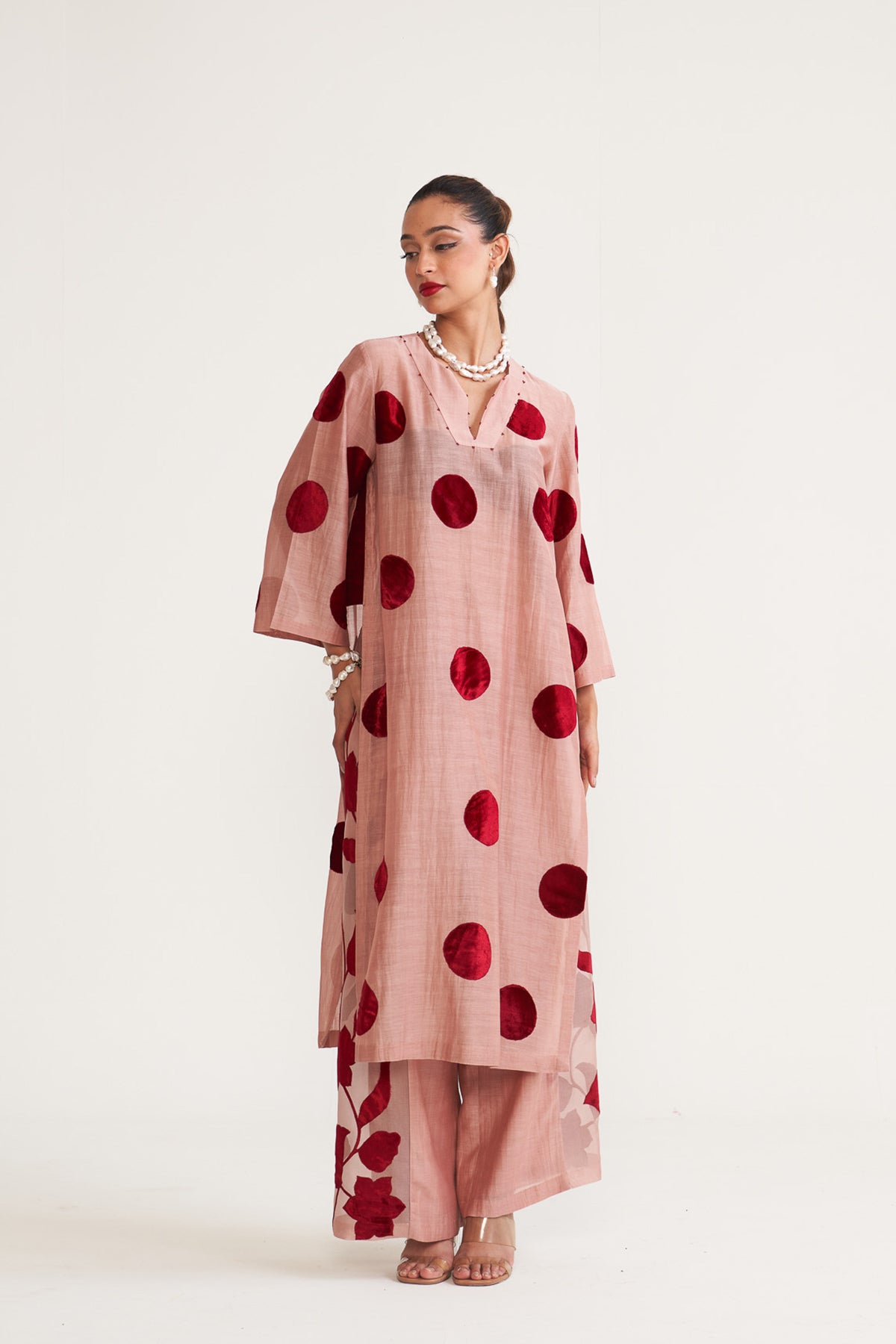 Polka floral sheer palazzo set