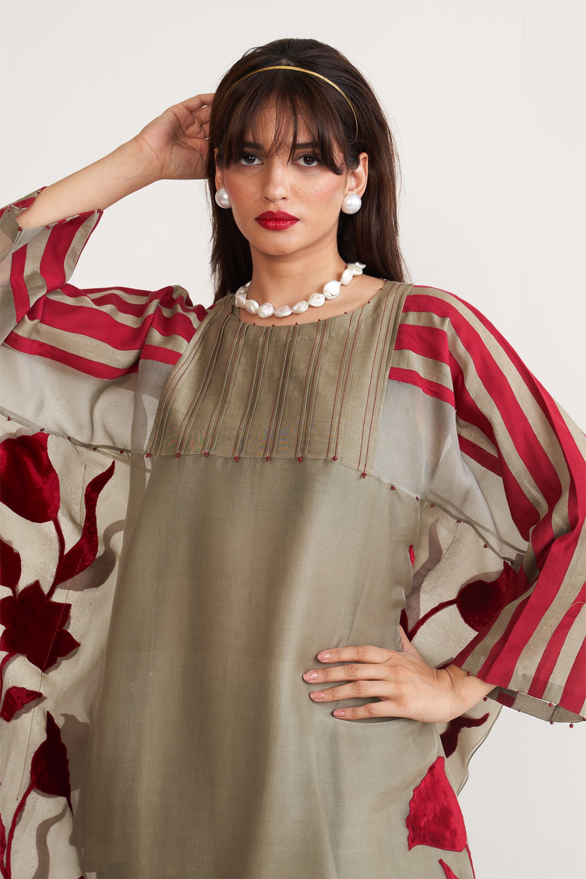 Organza patch stripe kurta set