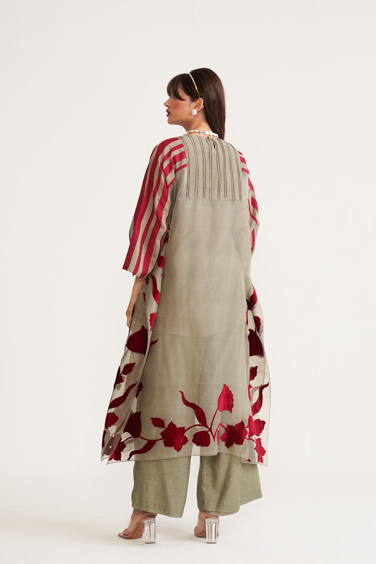 Organza patch stripe kurta set