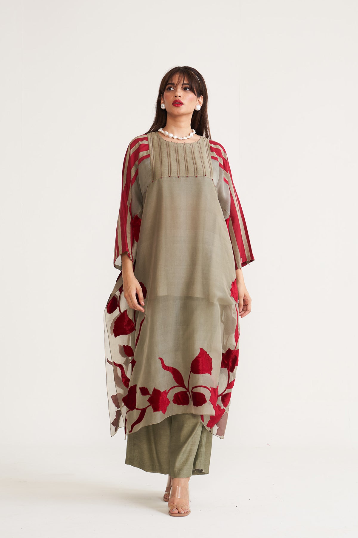 Organza patch stripe kurta set