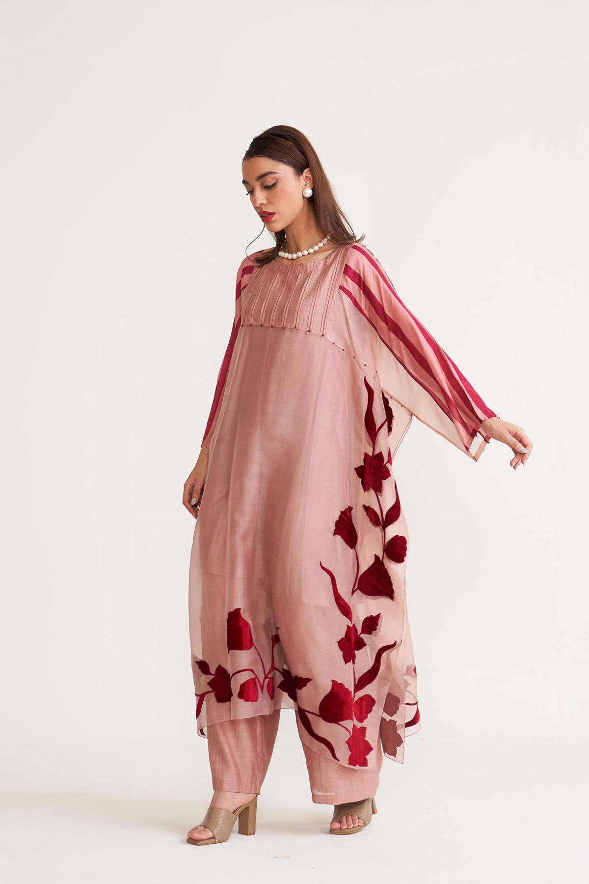Organza patch stripe kurta set