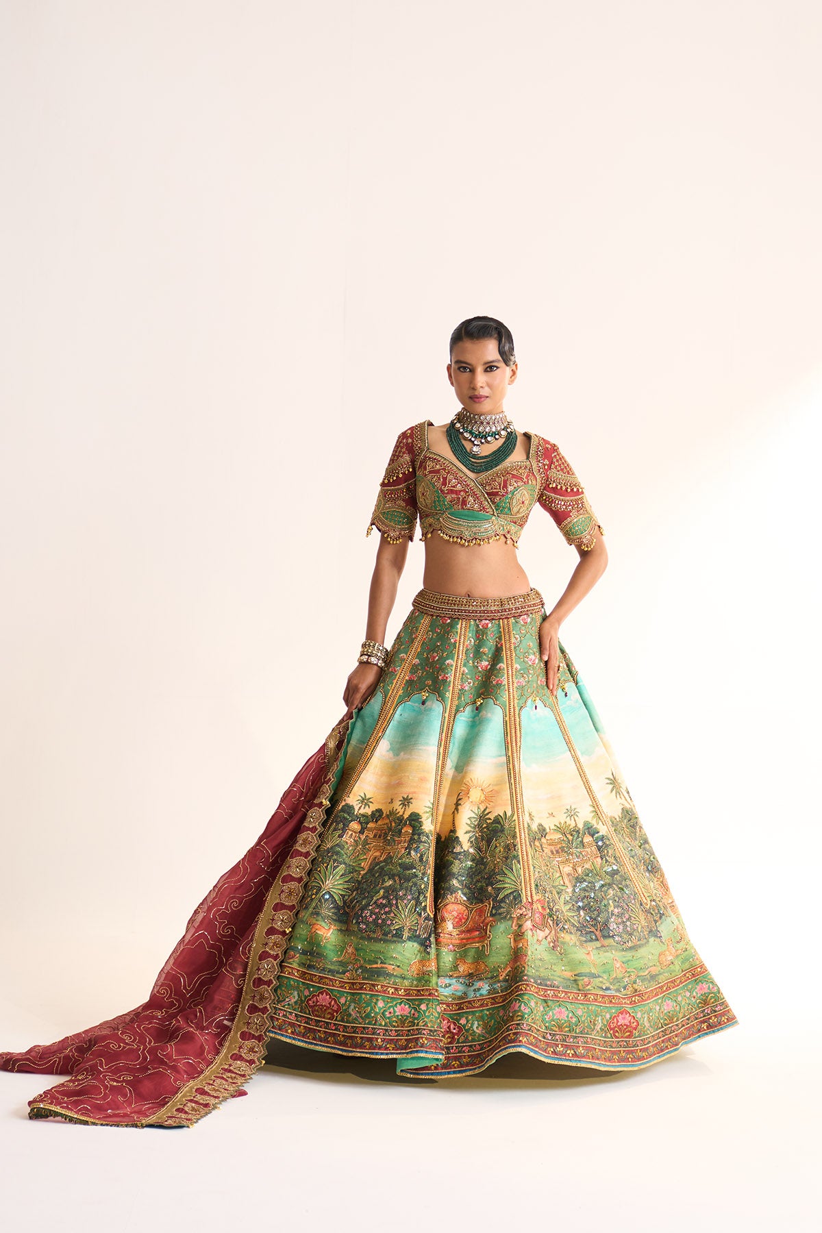 Cheetah on throne lehenga