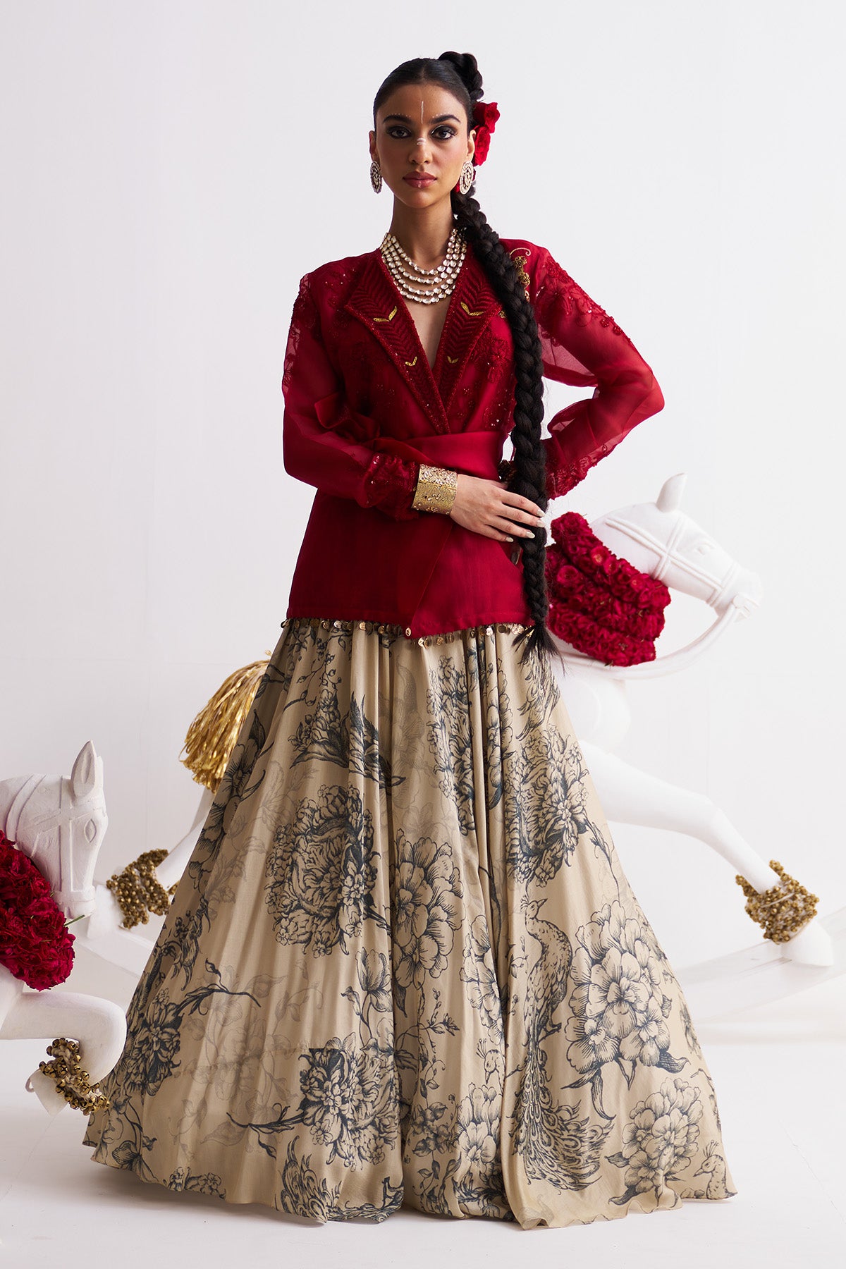 Wrap shirt with lehenga