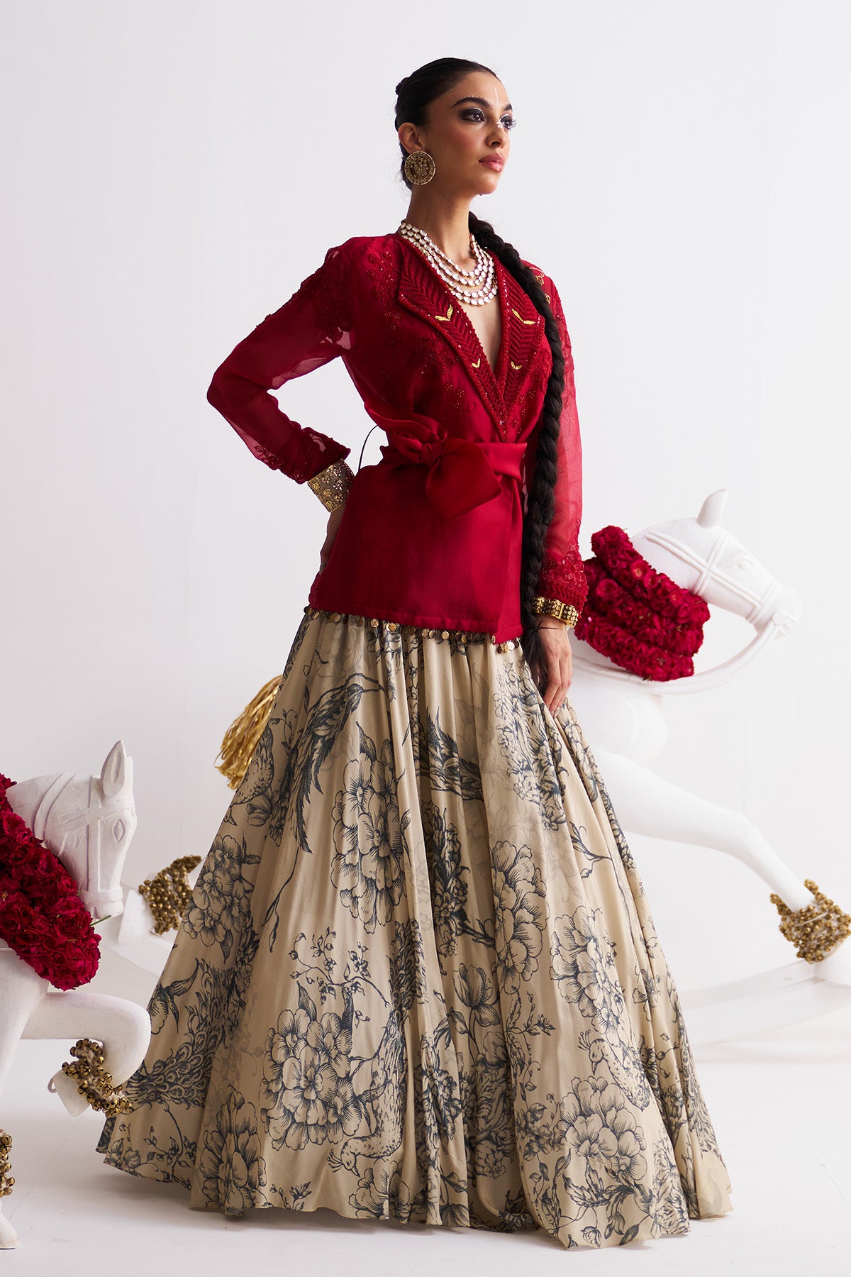 Wrap shirt with lehenga