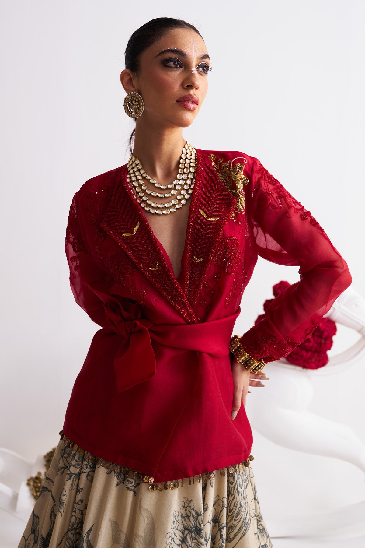 Wrap shirt with lehenga