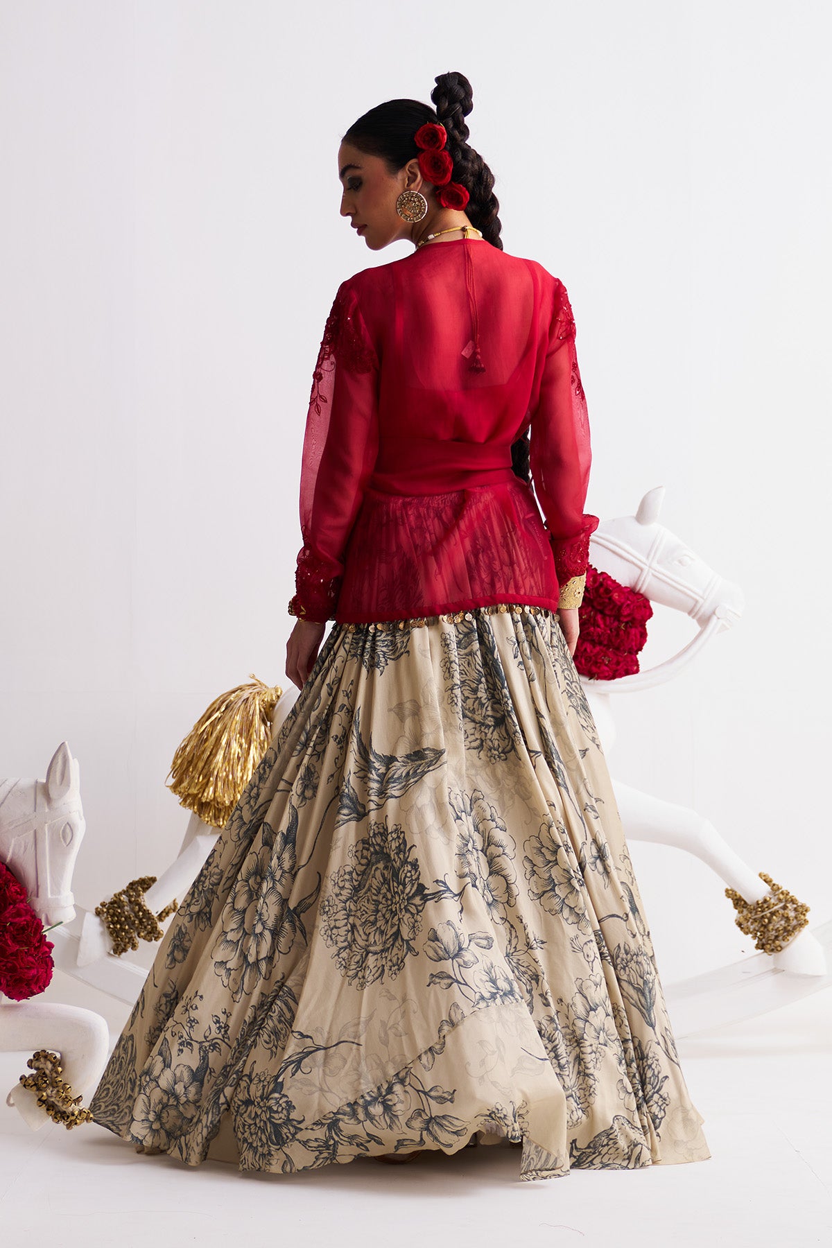 Wrap shirt with lehenga